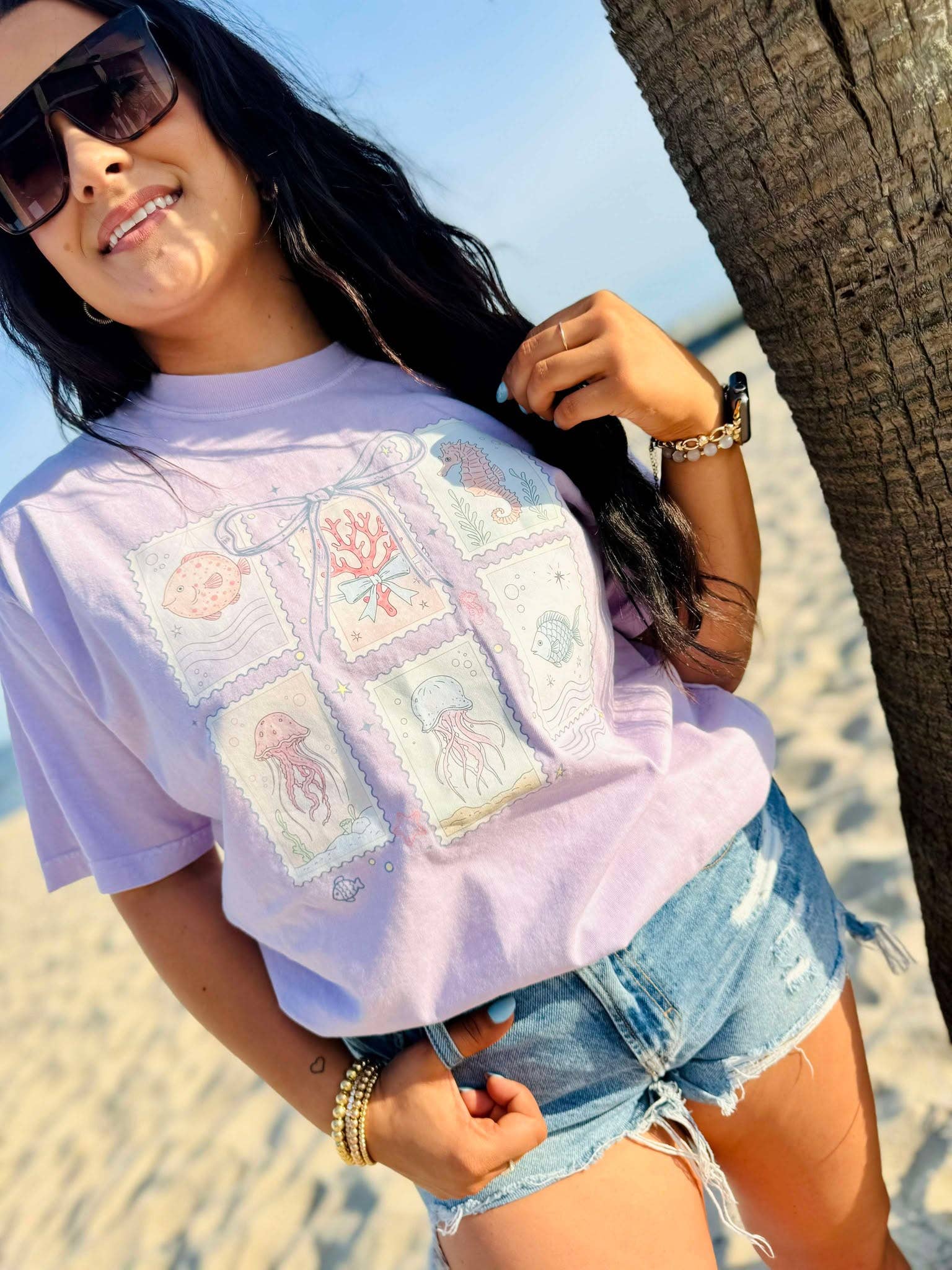 Beachy Sea Creature Stamps Dtf Graphic Tee Hoodie, Sweatshirt | PodTeesHub.com