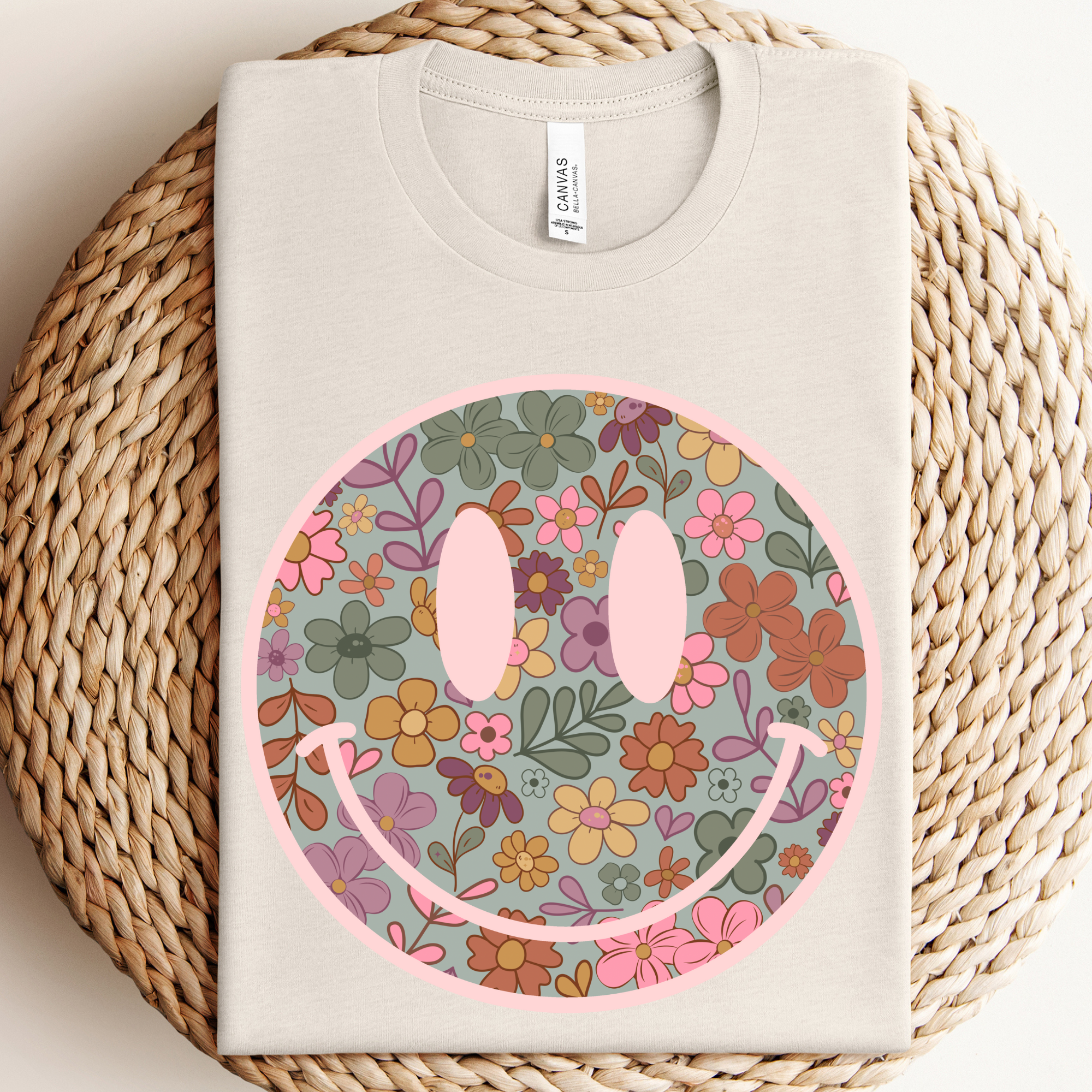 Retro Boho Happy Face Graphic Tee Hoodie, Sweatshirt | PodTeesHub.com