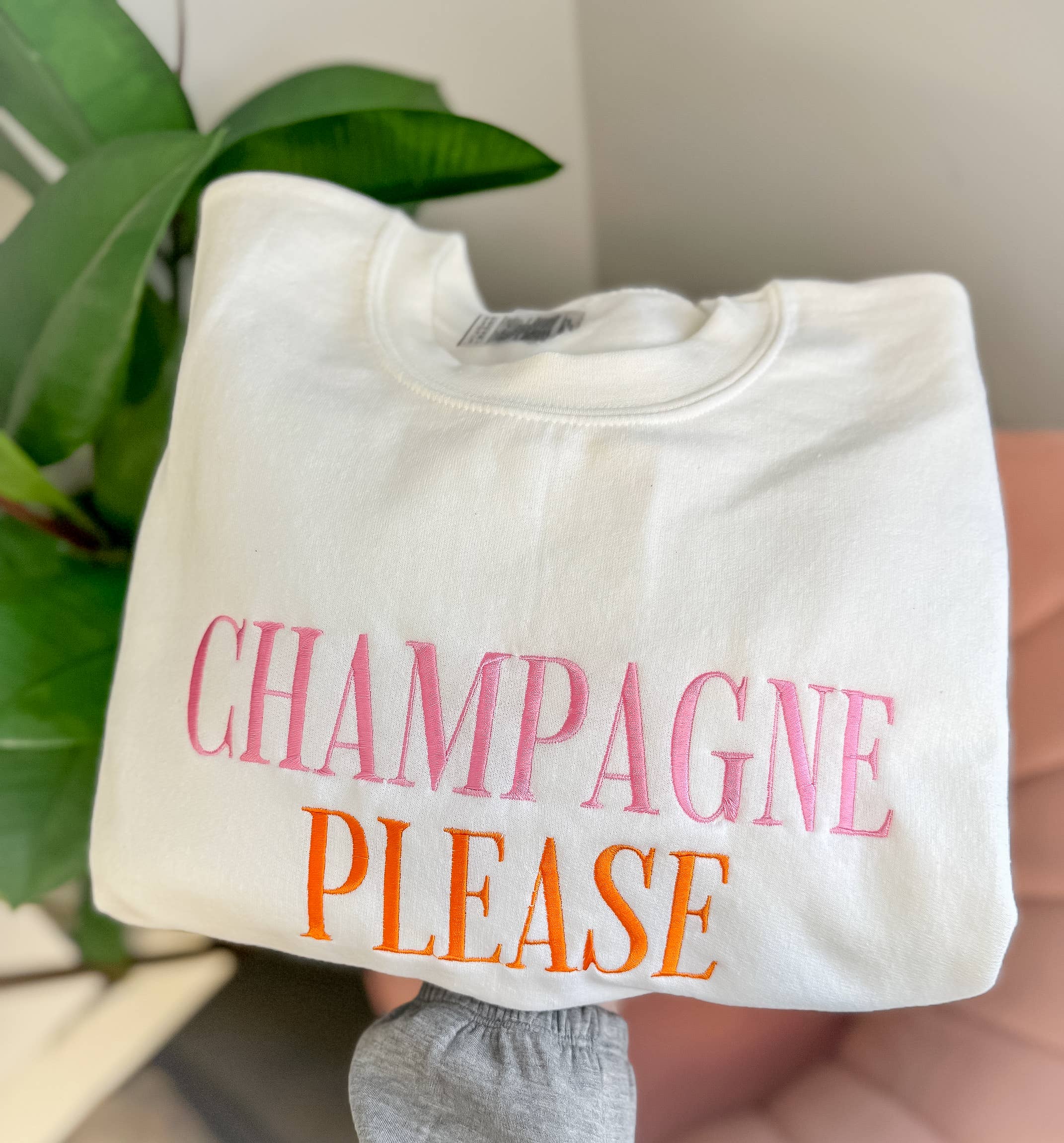 Champagne Please Sweatshirt, Embroidered Sweatshirt T-Shirts, Hoodie | PodTeesHub.com