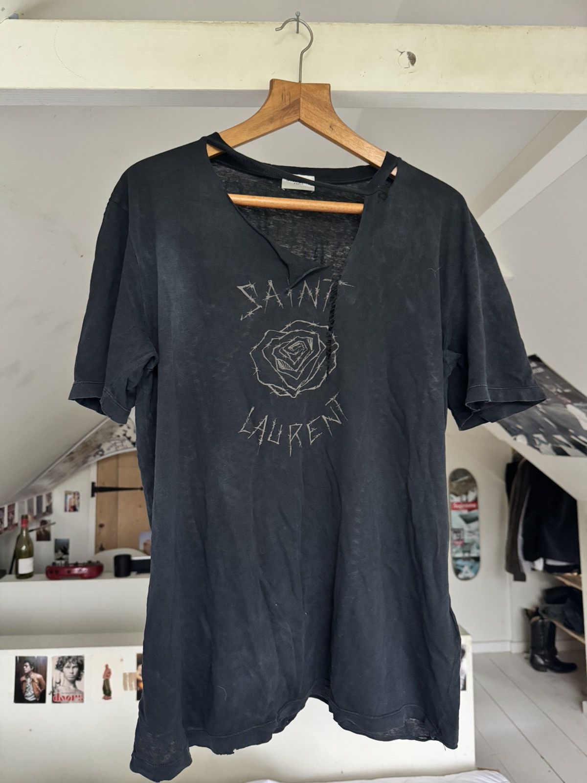 Laurent Paris Saint Laurent Distressed Logo Tee Hoodie, Sweatshirt | PodTeesHub.com