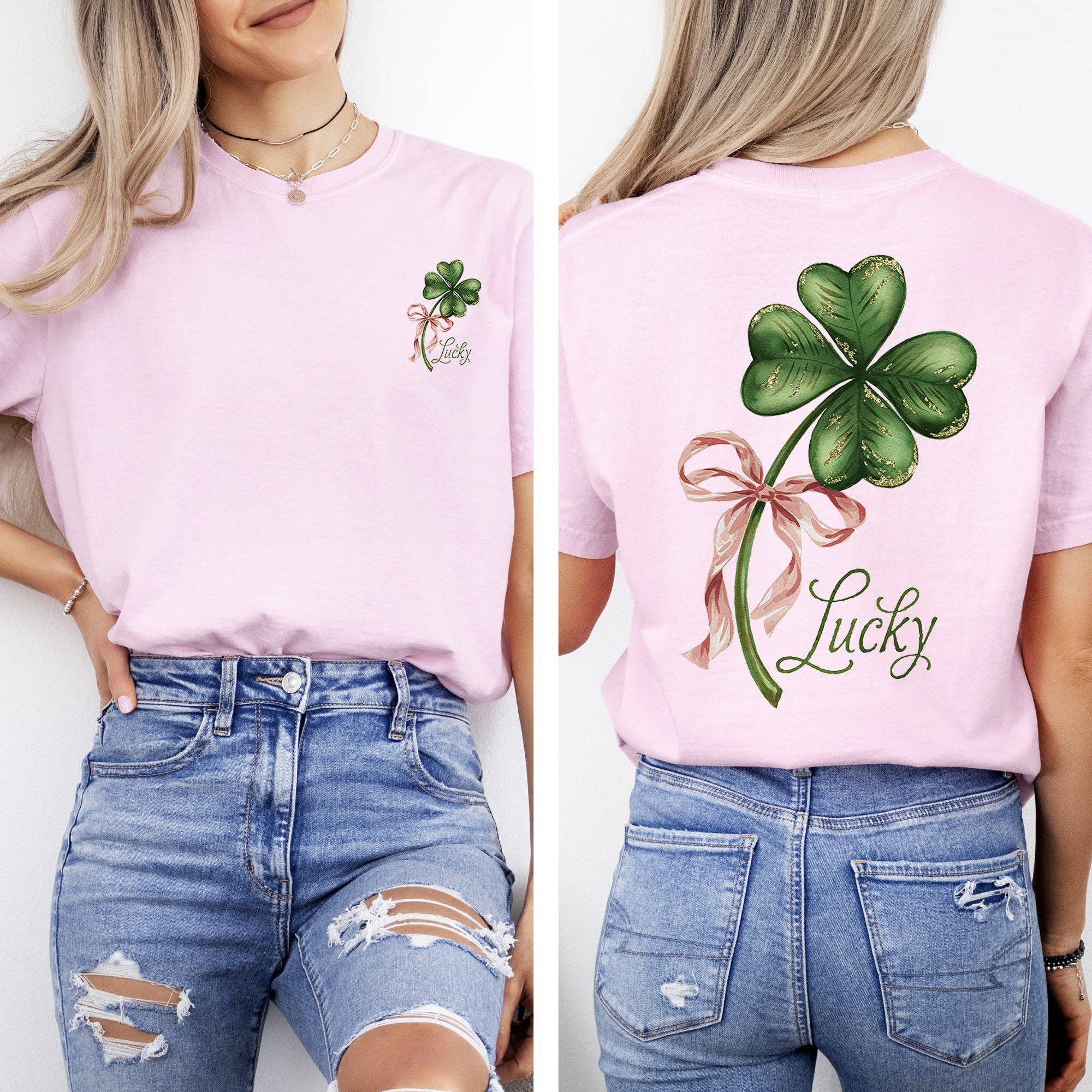 Lucky, Coquette, St Patrick's Day, Shamrock, Clover Tshirt Hoodie, Sweatshirt | PodTeesHub.com
