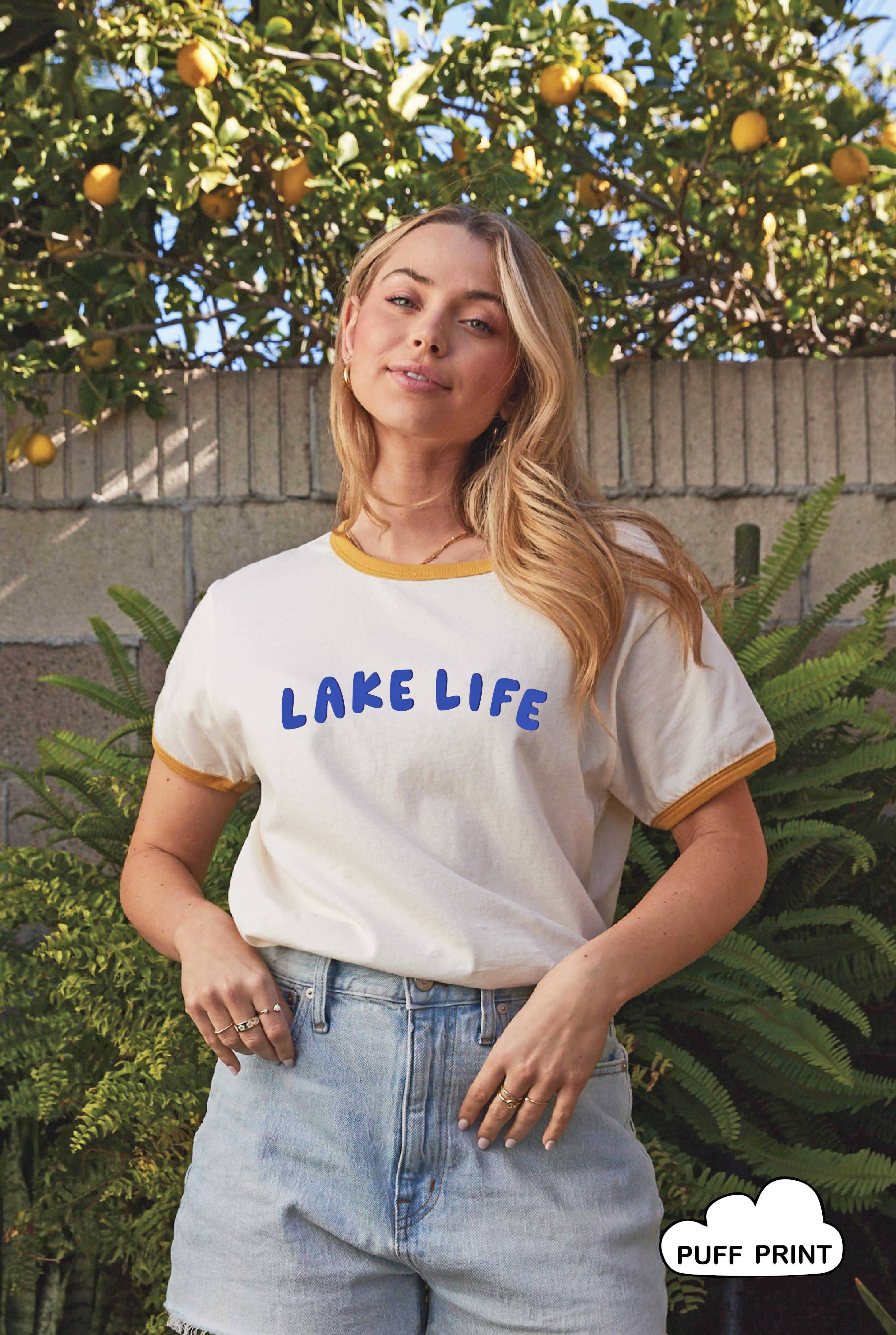 Lake Life Puff Print Ringer Graphic T-Shirt Hoodie, Sweatshirt | PodTeesHub.com