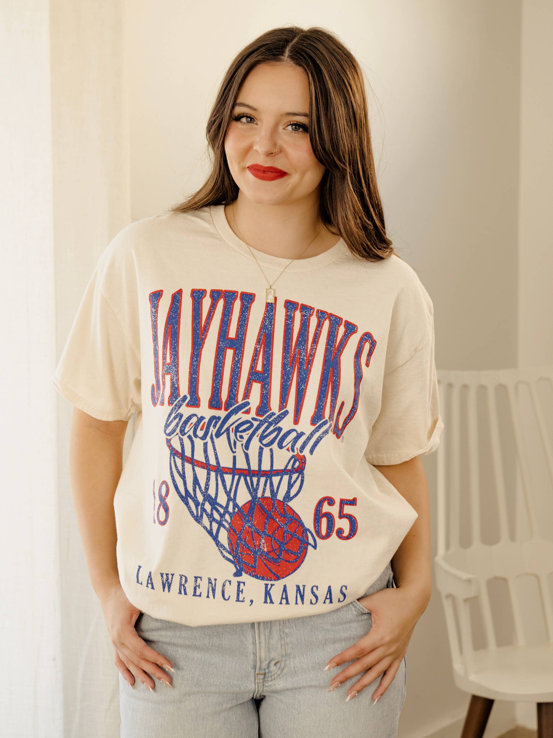Ku Kansas Jayhawks Big Basketball Off White Thrifted Tee Hoodie, Sweatshirt | PodTeesHub.com