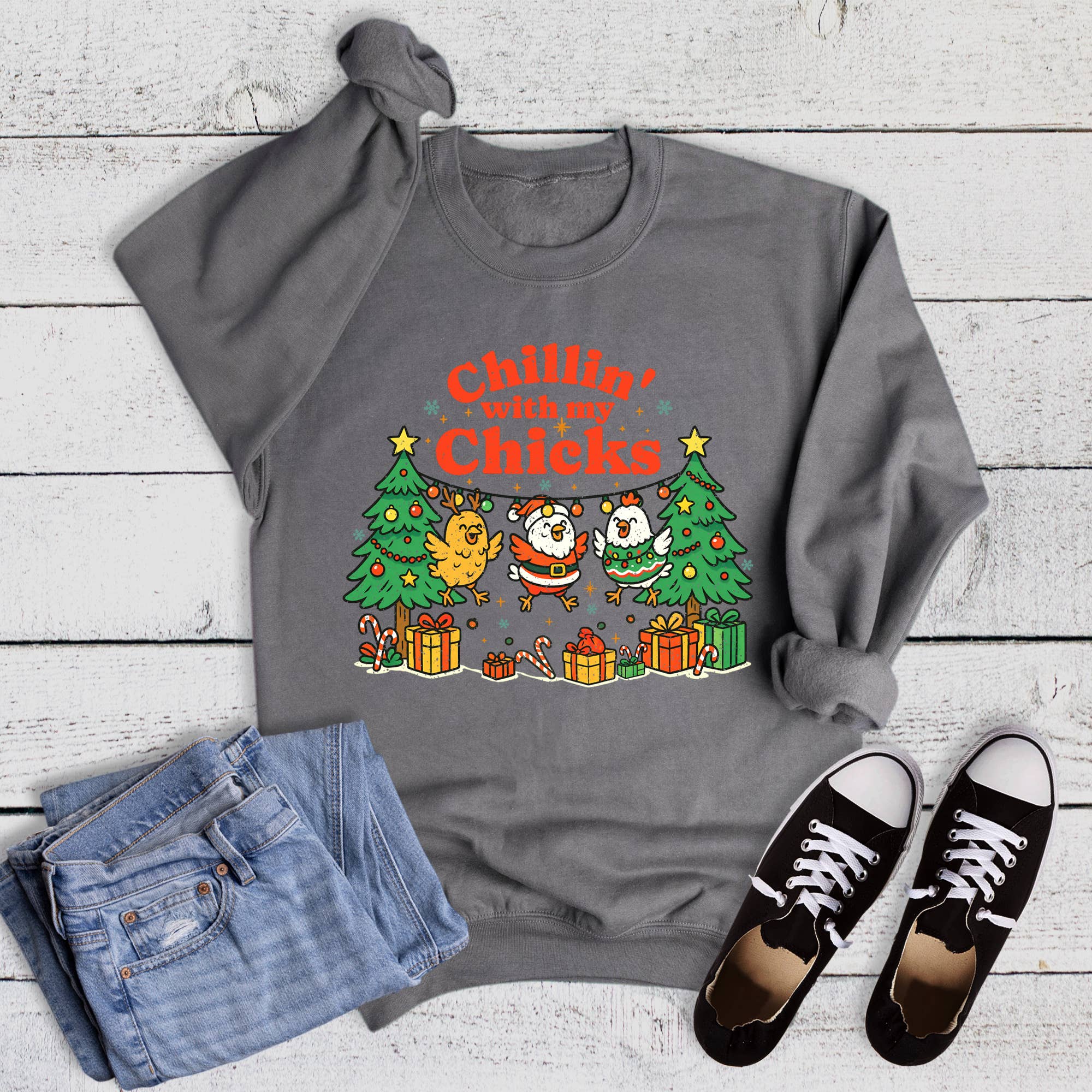 Christmas Chickens Chillin' with My Chicks Sweatshirt T-Shirts, Hoodie | PodTeesHub.com