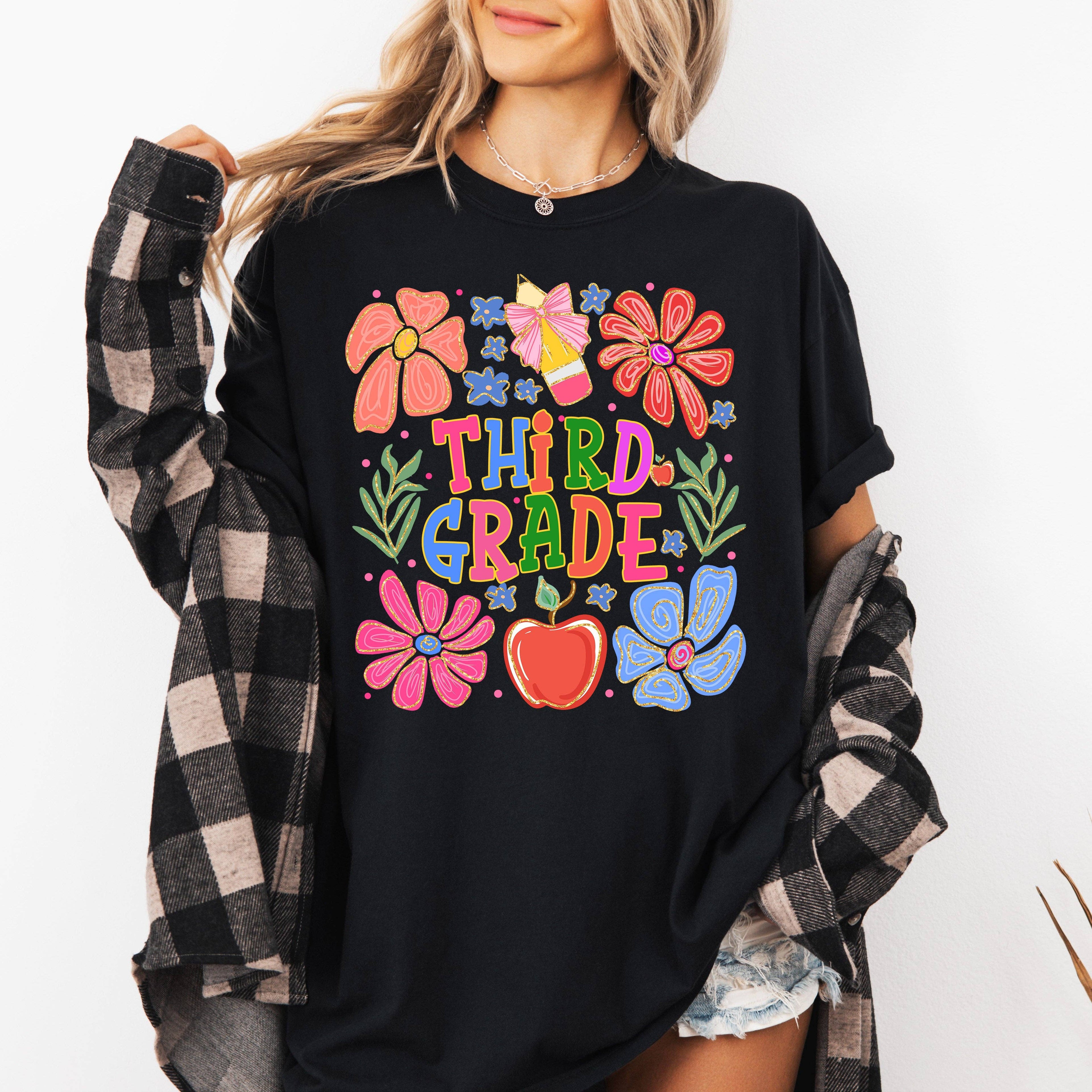 Third Grade, Boho, Teacher, Back To School, Floral T-Shirt Hoodie, Sweatshirt | PodTeesHub.com