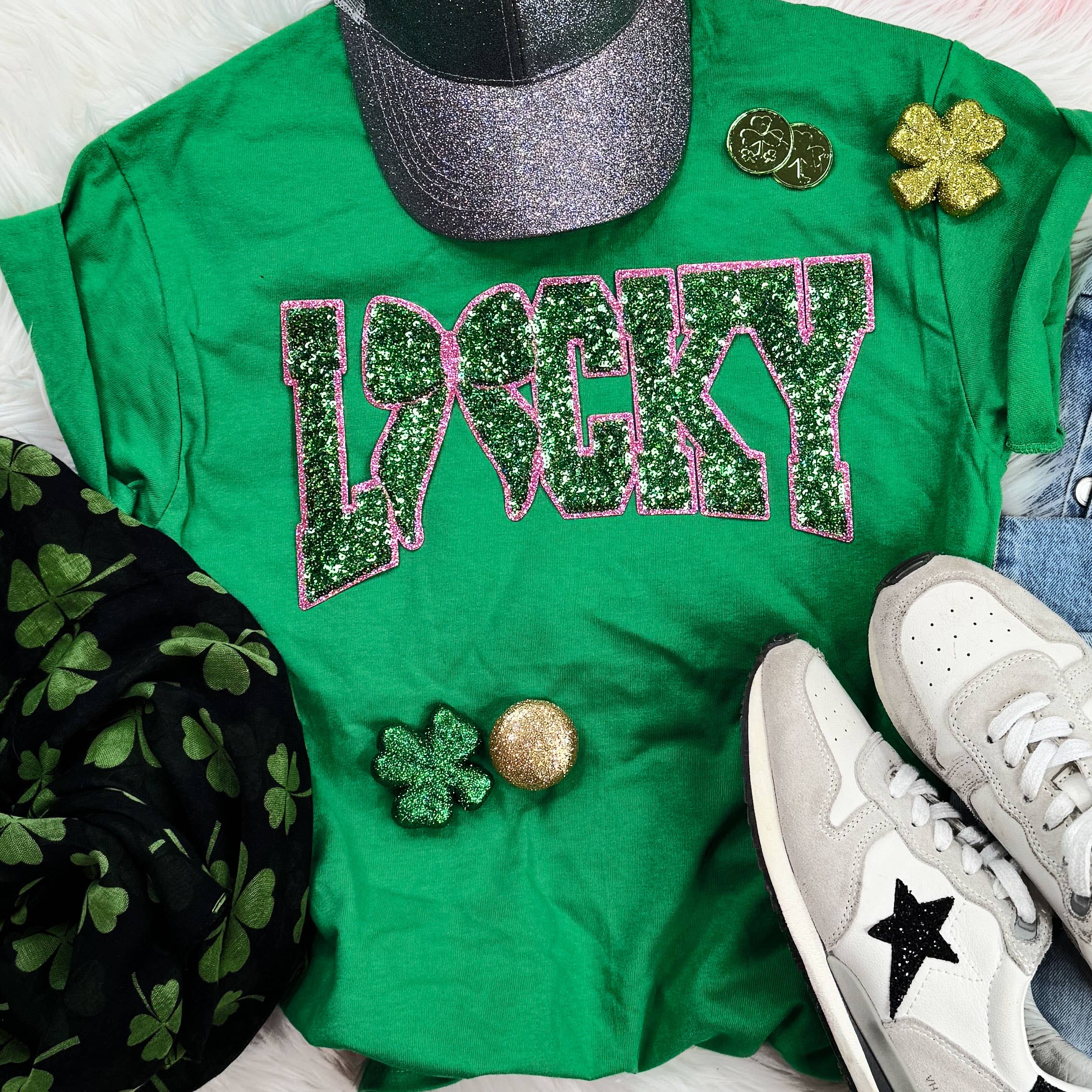 Lucky Sequin Patch Tee Hoodie, Sweatshirt | PodTeesHub.com