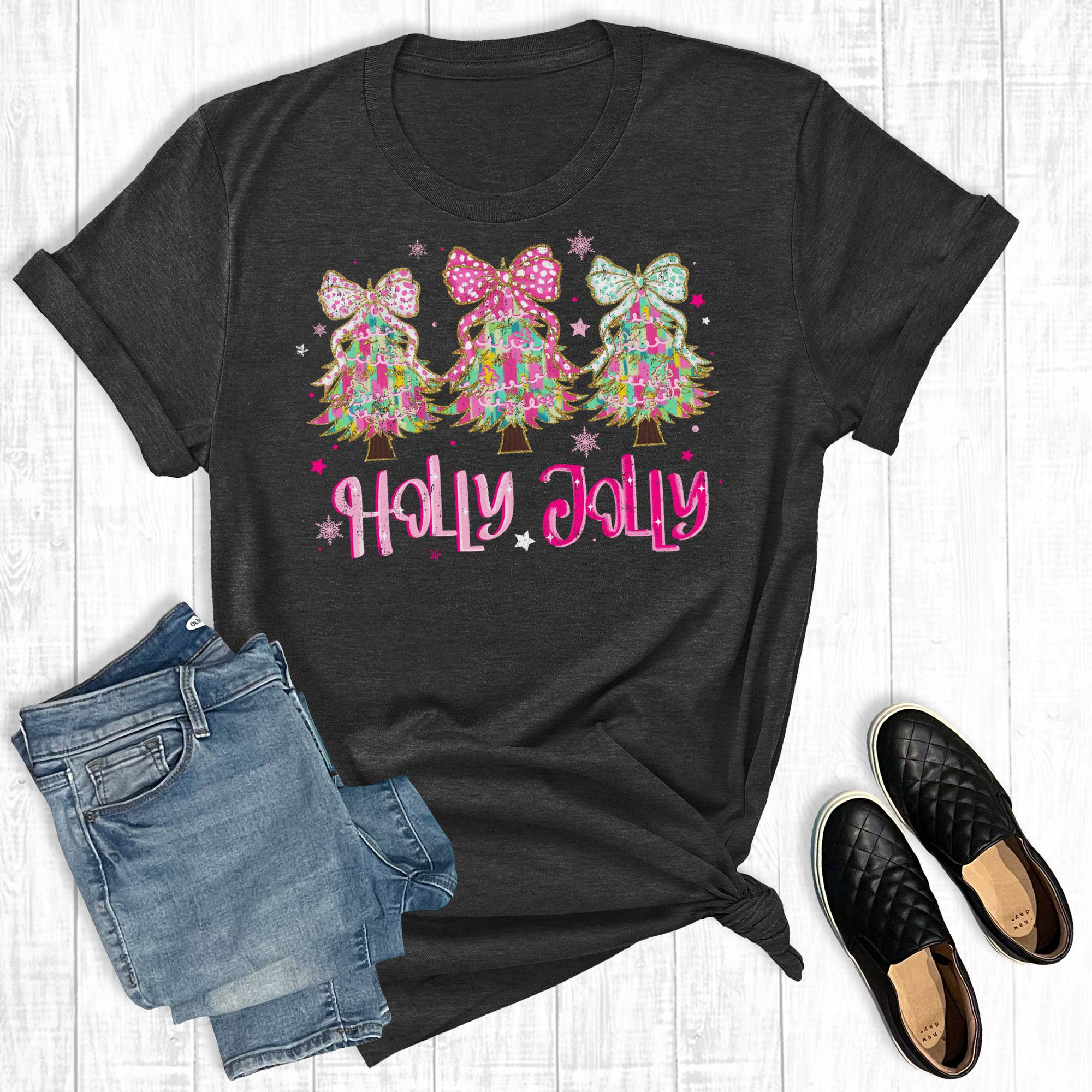 Retro Christmas Holly Jolly Colorful Trees Graphic Tee Hoodie, Sweatshirt | PodTeesHub.com
