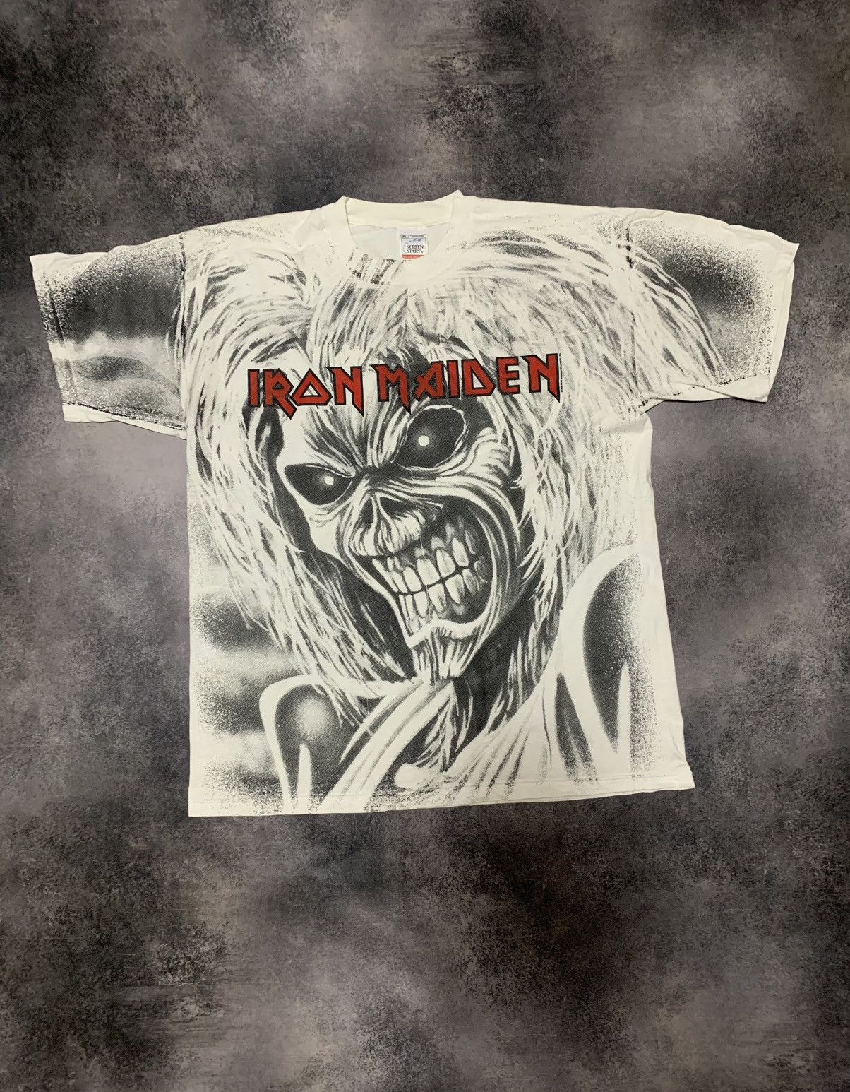 Iron Maiden X Vintage Rare 90s All Over Print Iron Maiden Vintage Tee Shirt Hoodie, Sweatshirt | PodTeesHub.com