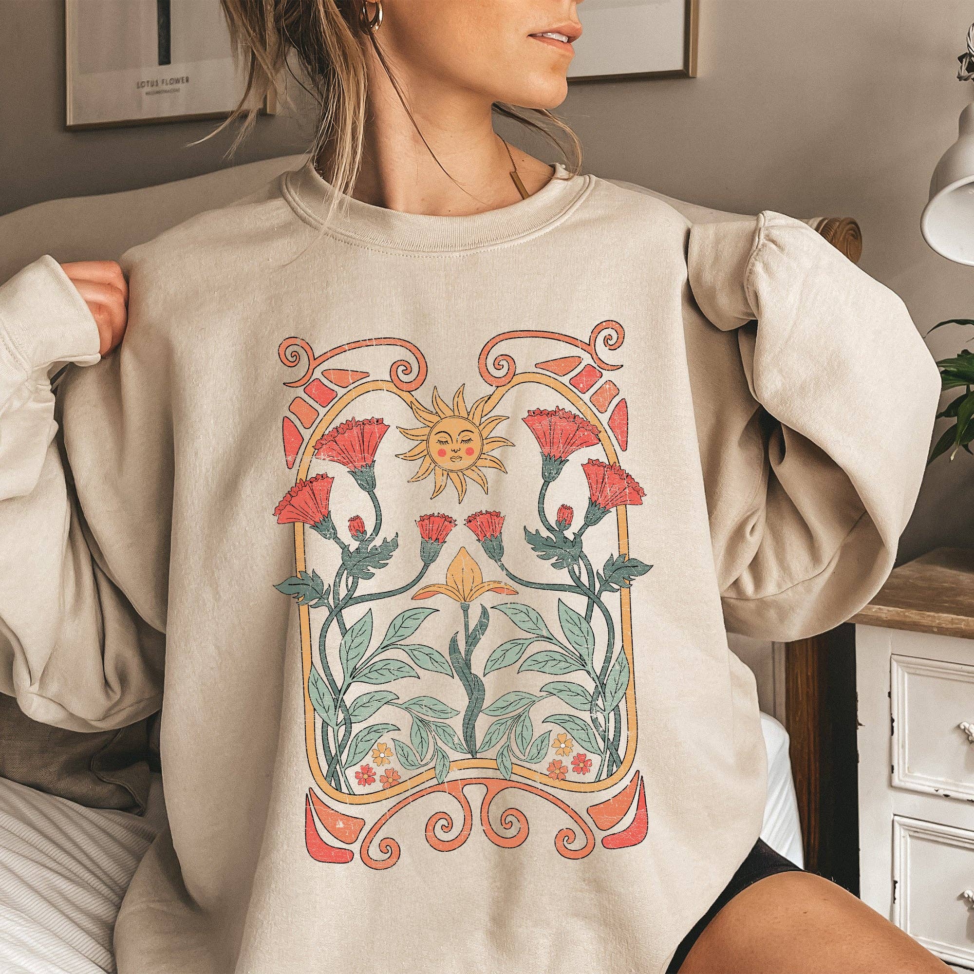 Sun Art Deco Design, Celestial Art Nouveau, Colorful Sweatshirt T-Shirts, Hoodie | PodTeesHub.com