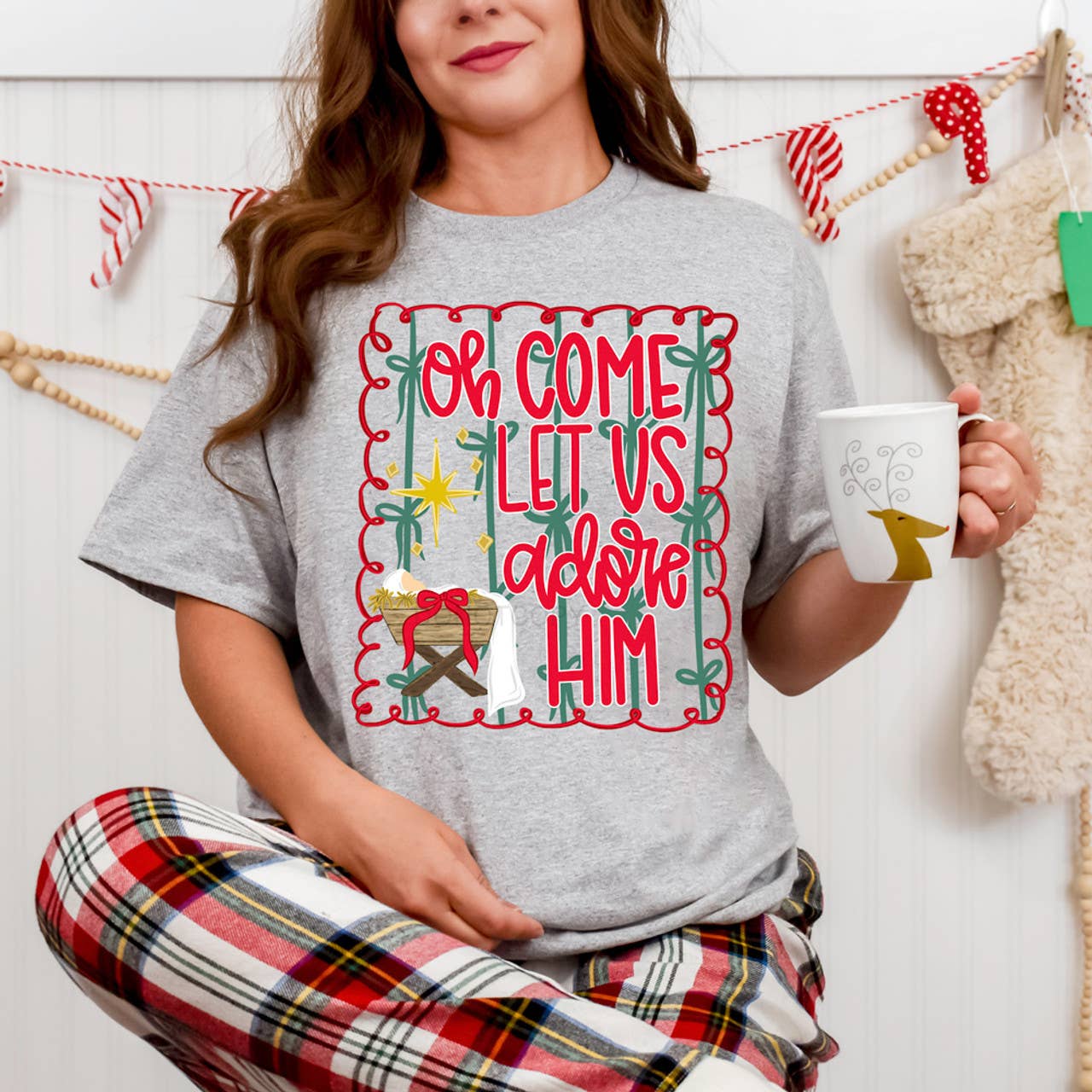 Oh Come Let Us Adore Him Baby Jesus Tee Hoodie, Sweatshirt | PodTeesHub.com
