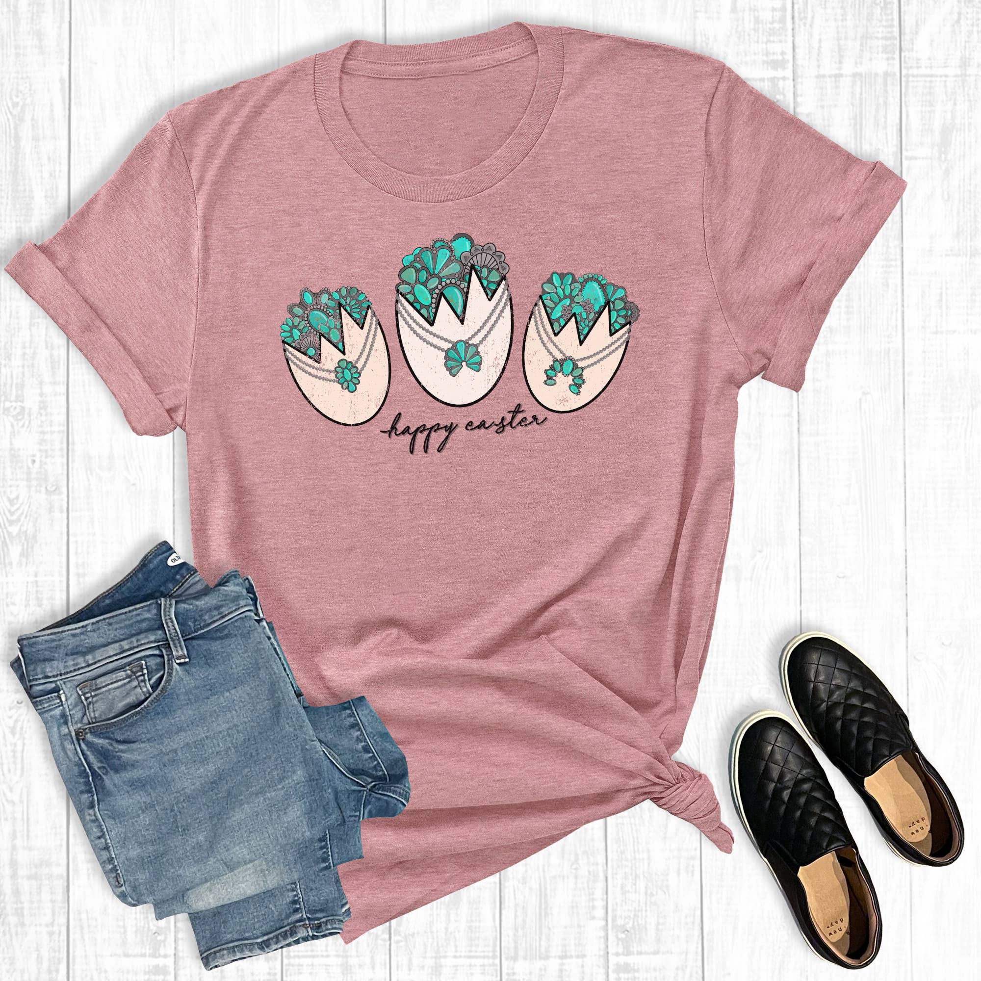 Western Happy Easter Turquoise Eggs Graphic Tee Hoodie, Sweatshirt | PodTeesHub.com