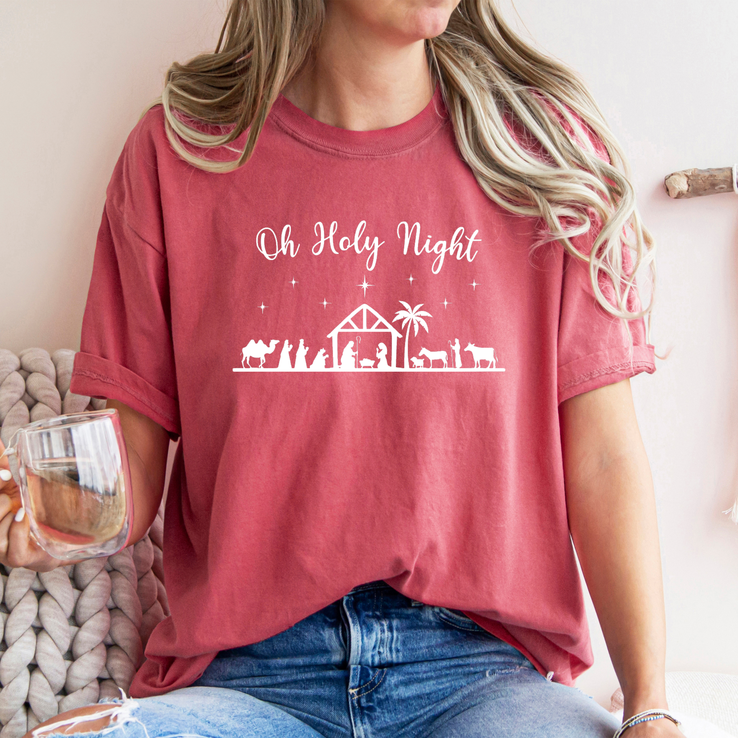 Oh Holy Night Christmas Tee - Graphic Christmas Tee Hoodie, Sweatshirt | PodTeesHub.com