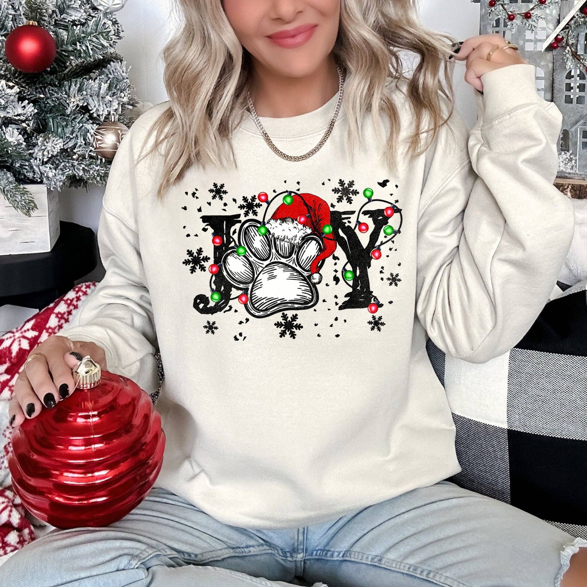 Joy Paw Cute Christmas Sweatshirt T-Shirts, Hoodie | PodTeesHub.com