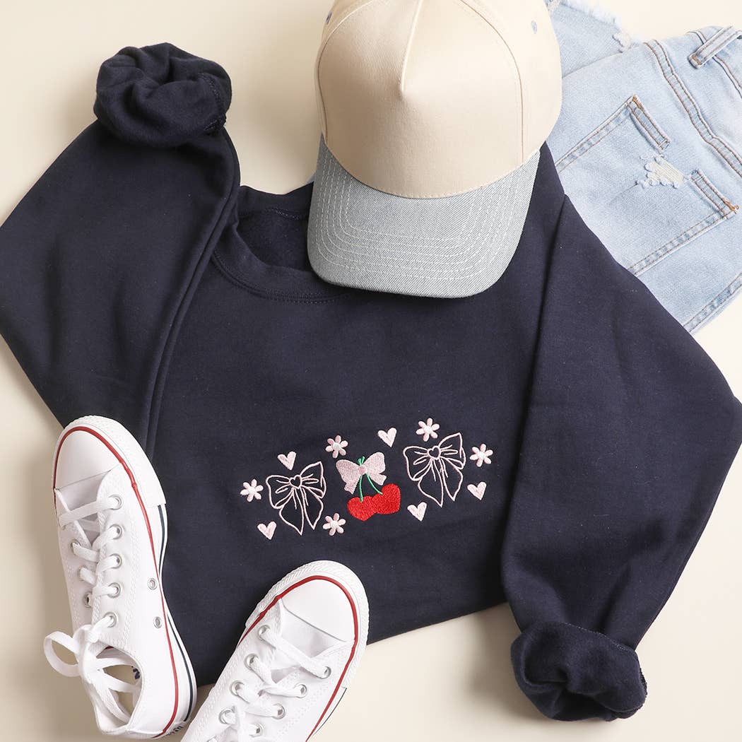 Sweet Cherry and Bows Embroidered Heavyweight Sweatshirt T-Shirts, Hoodie | PodTeesHub.com