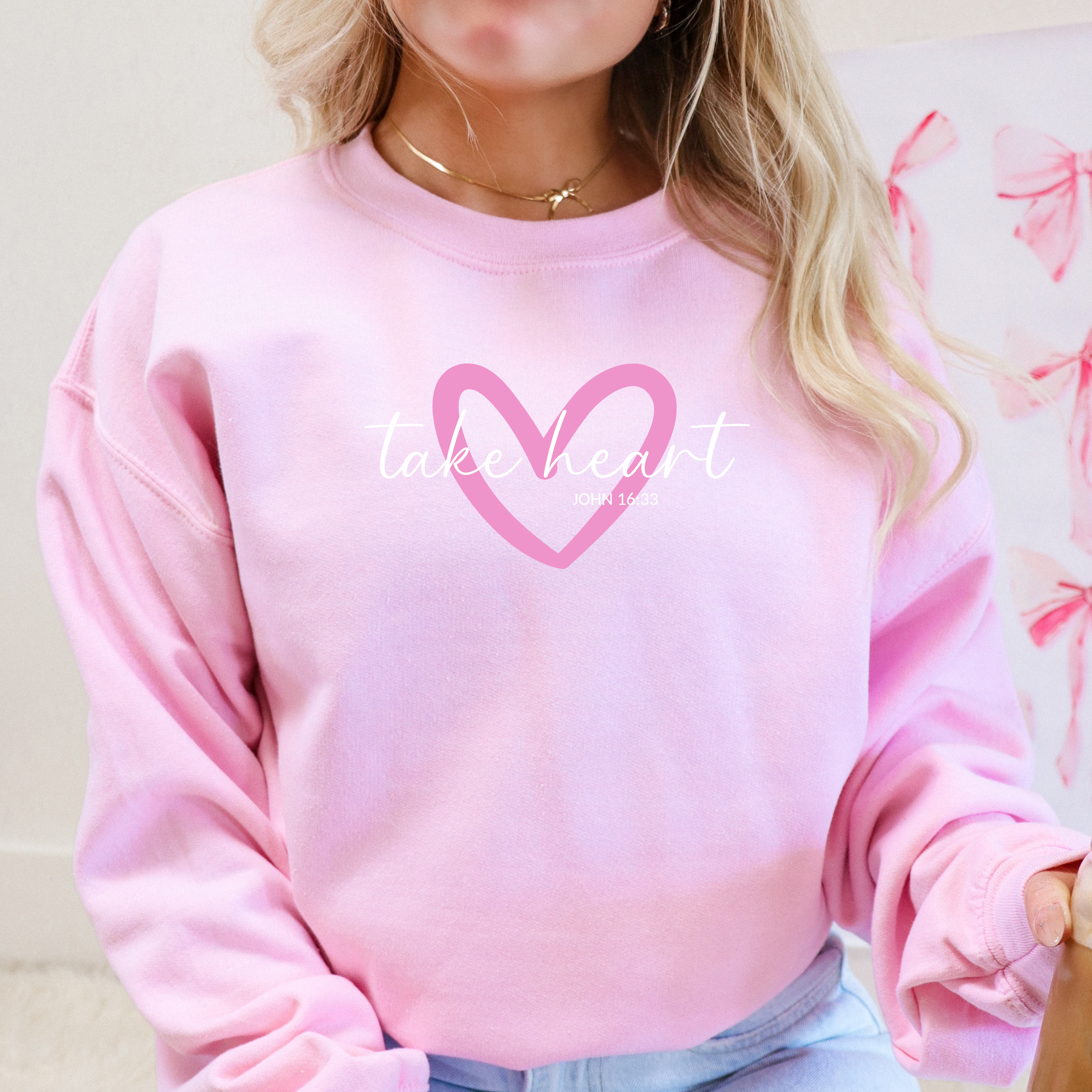 Take Heart Cozy Crewneck Christian Valentine Sweatshirt T-Shirts, Hoodie | PodTeesHub.com