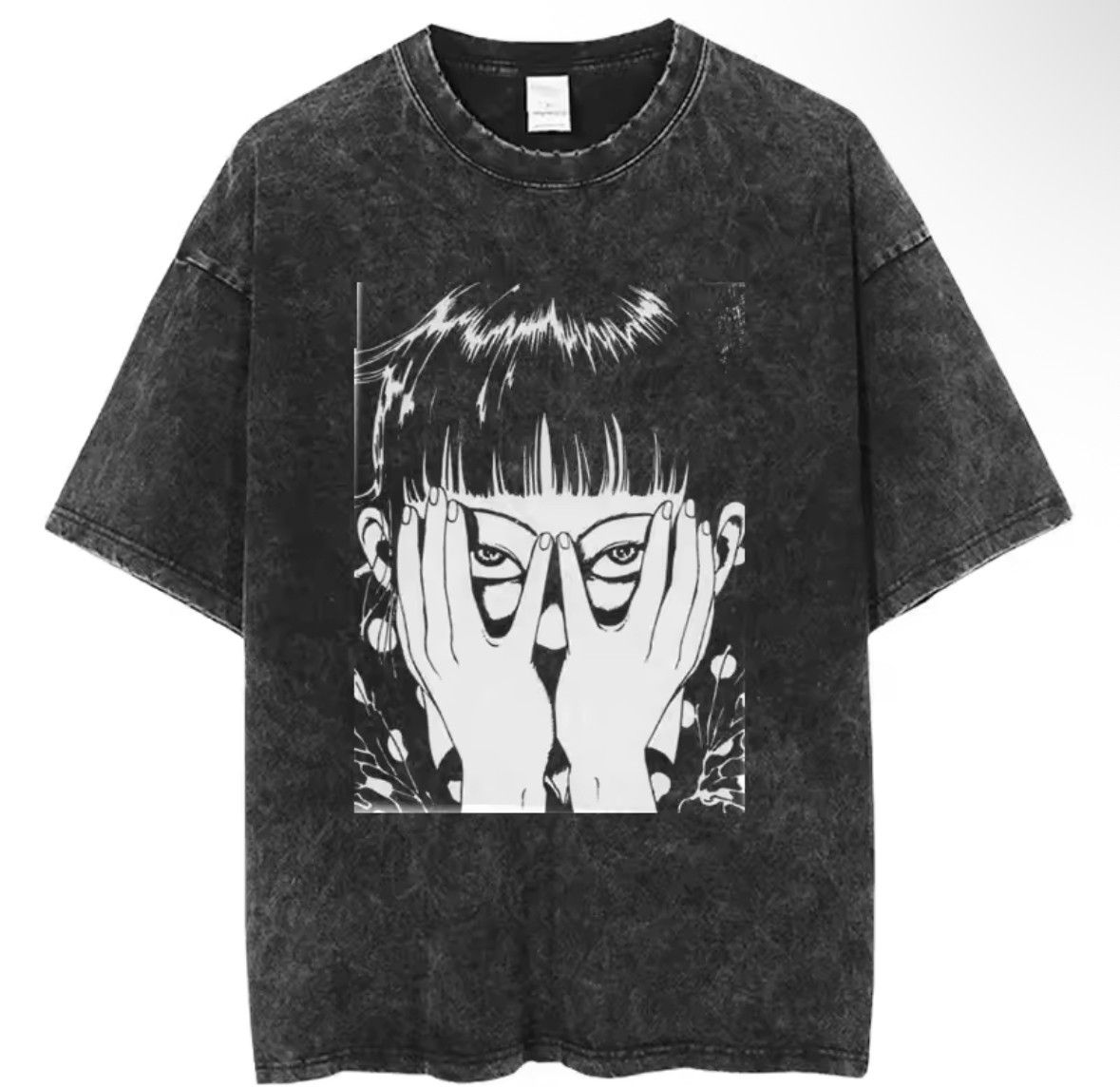 Japanese Brand Oversized Vintage Gothic Shy Girl Print Washed T Shirt Hoodie, Sweatshirt | PodTeesHub.com