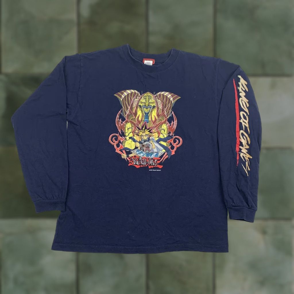 Vintage Yu Gi Oh Long Sleeve Shirt Boys L Navy Blue 1996 King Of Games 90s Yu Gi Oh 90s Shir Hoodie, Sweatshirt