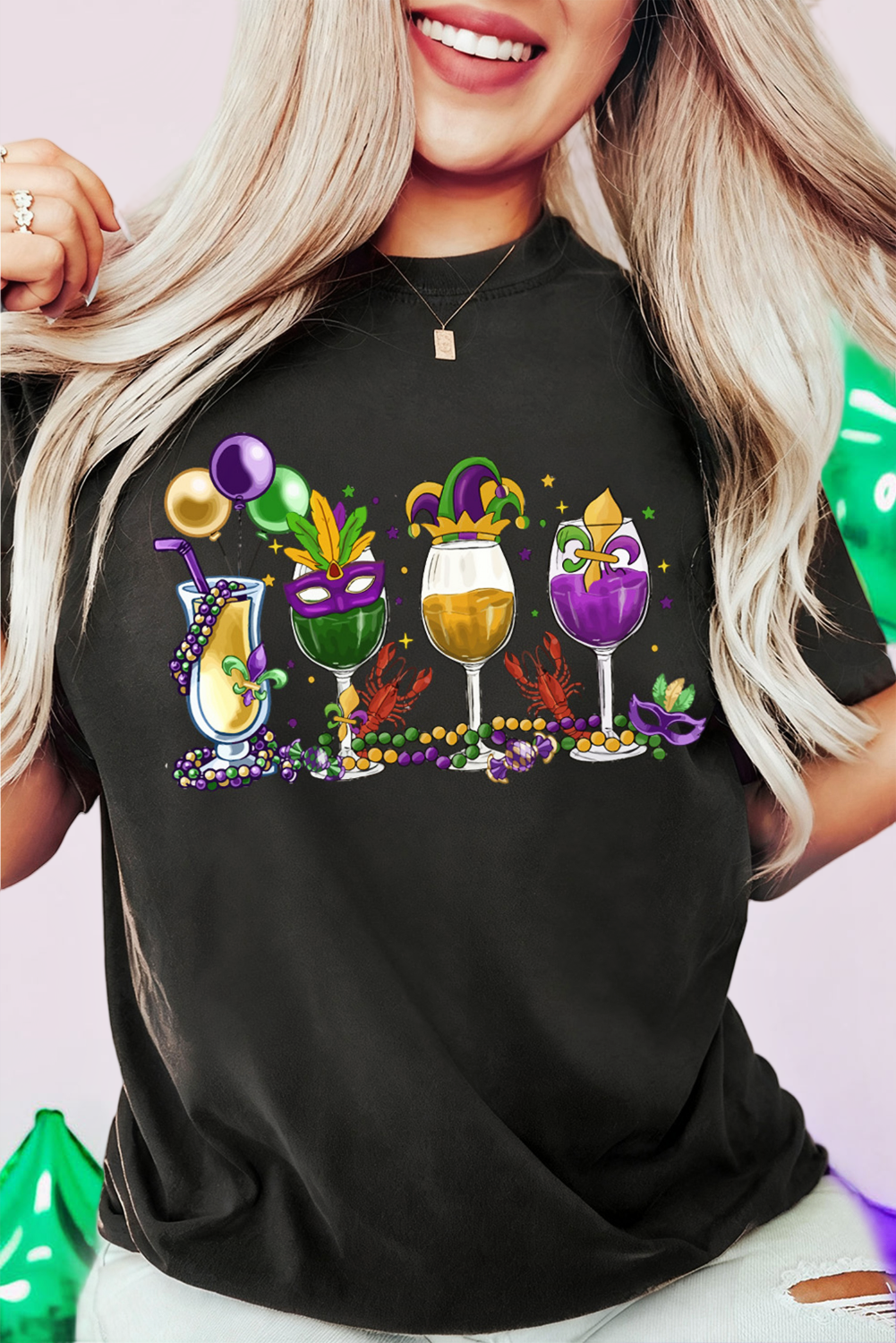 Cheerful Mardi Gras Drinks Crayfish Printed T Shirt (S-3XL) Hoodie, Sweatshirt | PodTeesHub.com