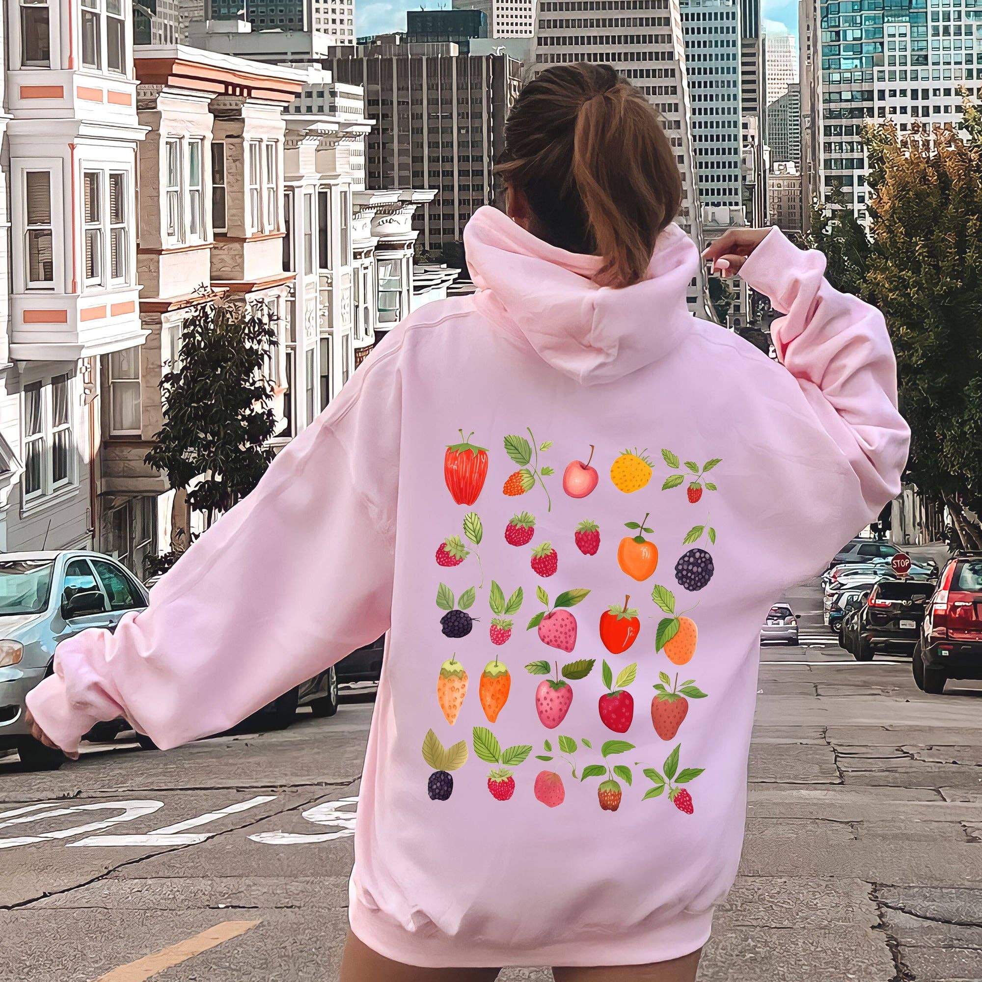 Fruity Delight, Colorful Berries Illustrated Hoodie T-Shirts, Sweatshirt | PodTeesHub.com