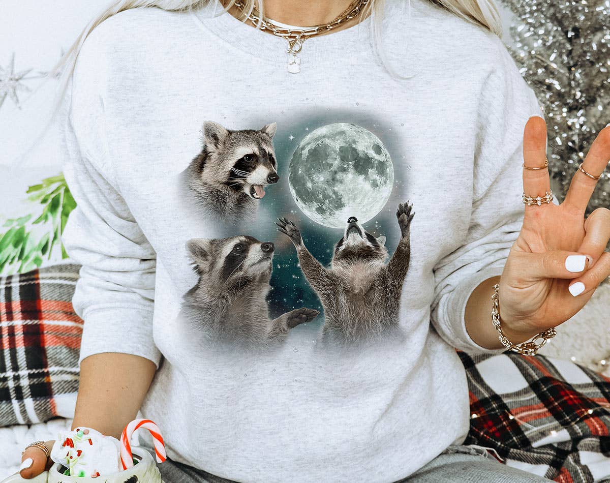 3 Raccoons Howling - Funny Raccoon Moon Meme Sweatshirt T-Shirts, Hoodie | PodTeesHub.com
