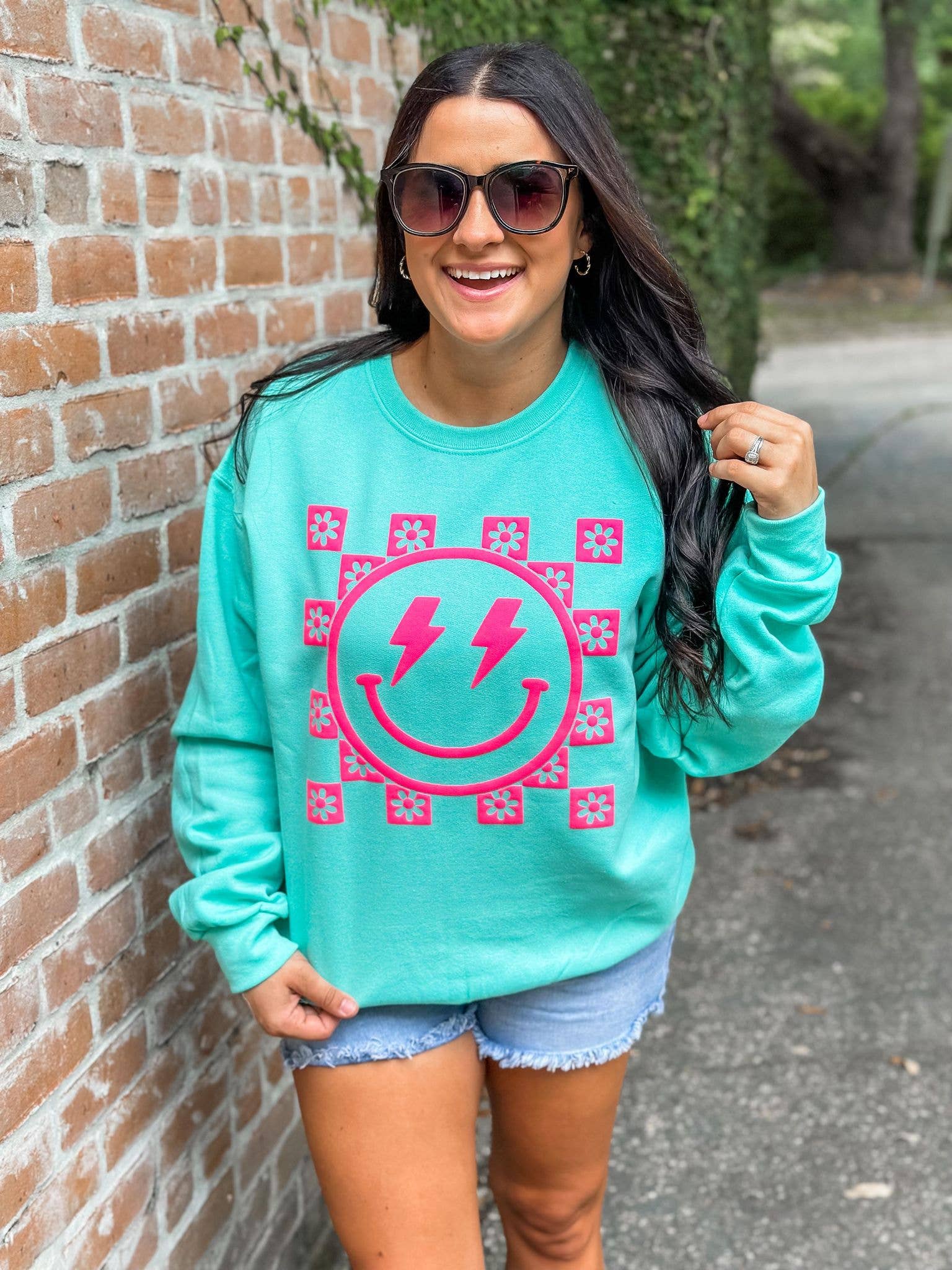 Happy Lightning Floral Checkered Puff Sweatshirt T-Shirts, Hoodie | PodTeesHub.com