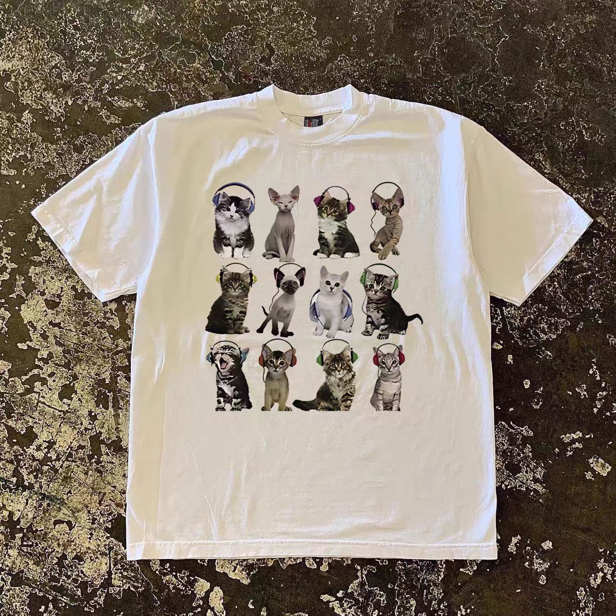 White Washed Vintage Cat Party Print T Shirt Hoodie, Sweatshirt | PodTeesHub.com