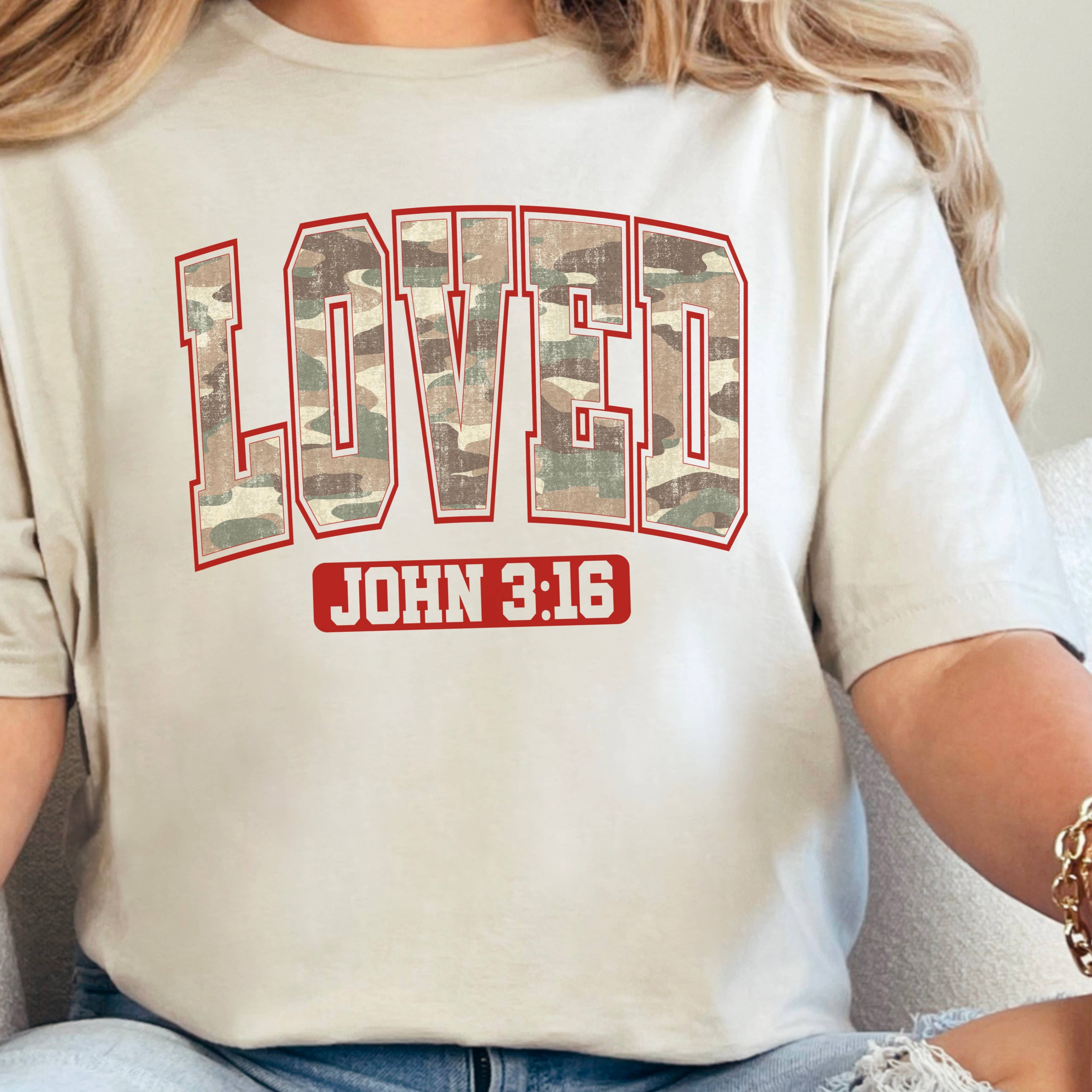 Camo Loved  3:16 Valentine’S Day Graphic T-Shirt | Gildan Hoodie, Sweatshirt | PodTeesHub.com