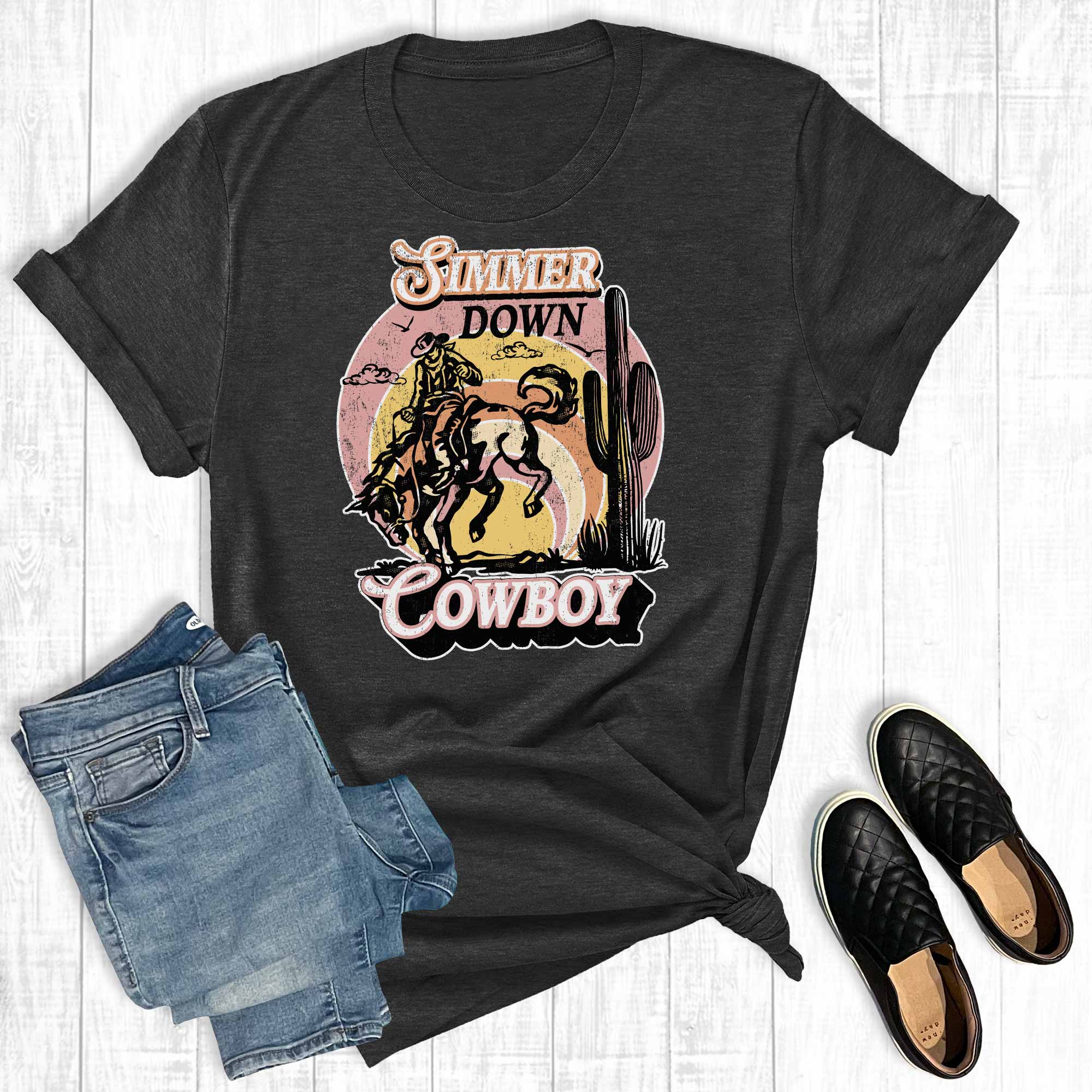 Western Simmer Down Cowboy Graphic Tee Hoodie, Sweatshirt | PodTeesHub.com
