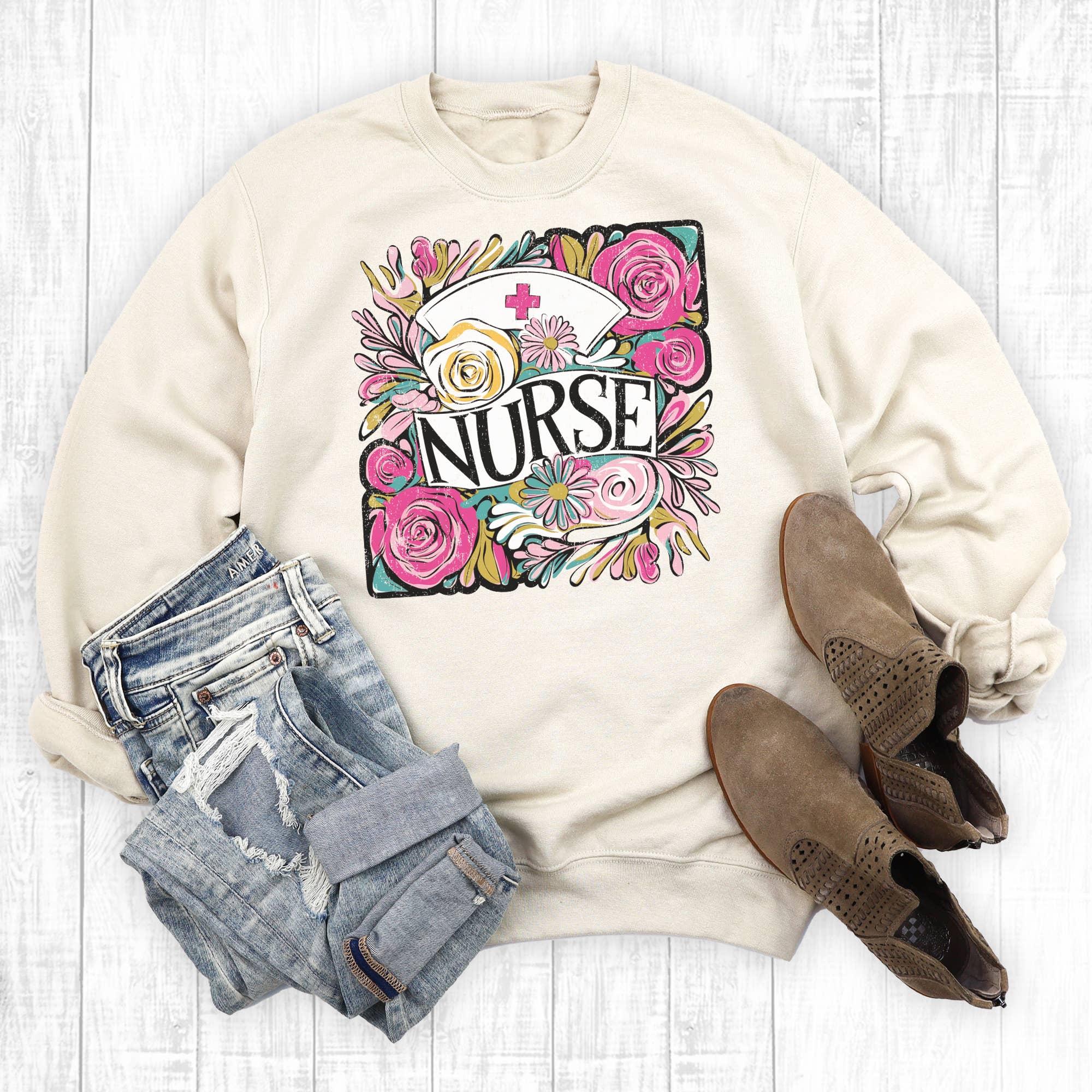 Boho Floral Nurse Sweatshirt T-Shirts, Hoodie | PodTeesHub.com