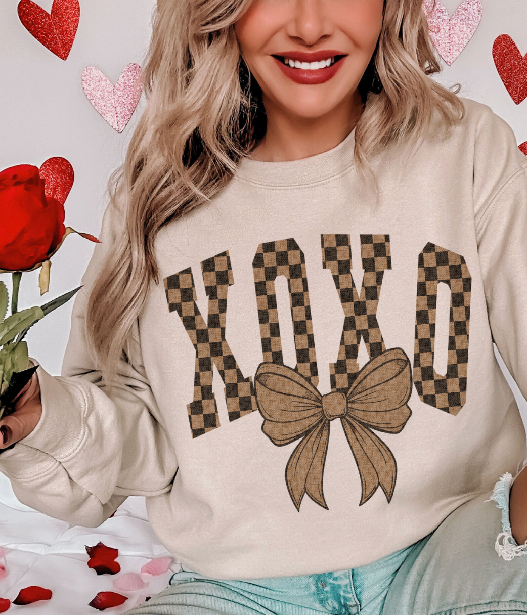Checkered Xoxo Neutral - Cream Tee or Sweatshirt Hoodie | PodTeesHub.com