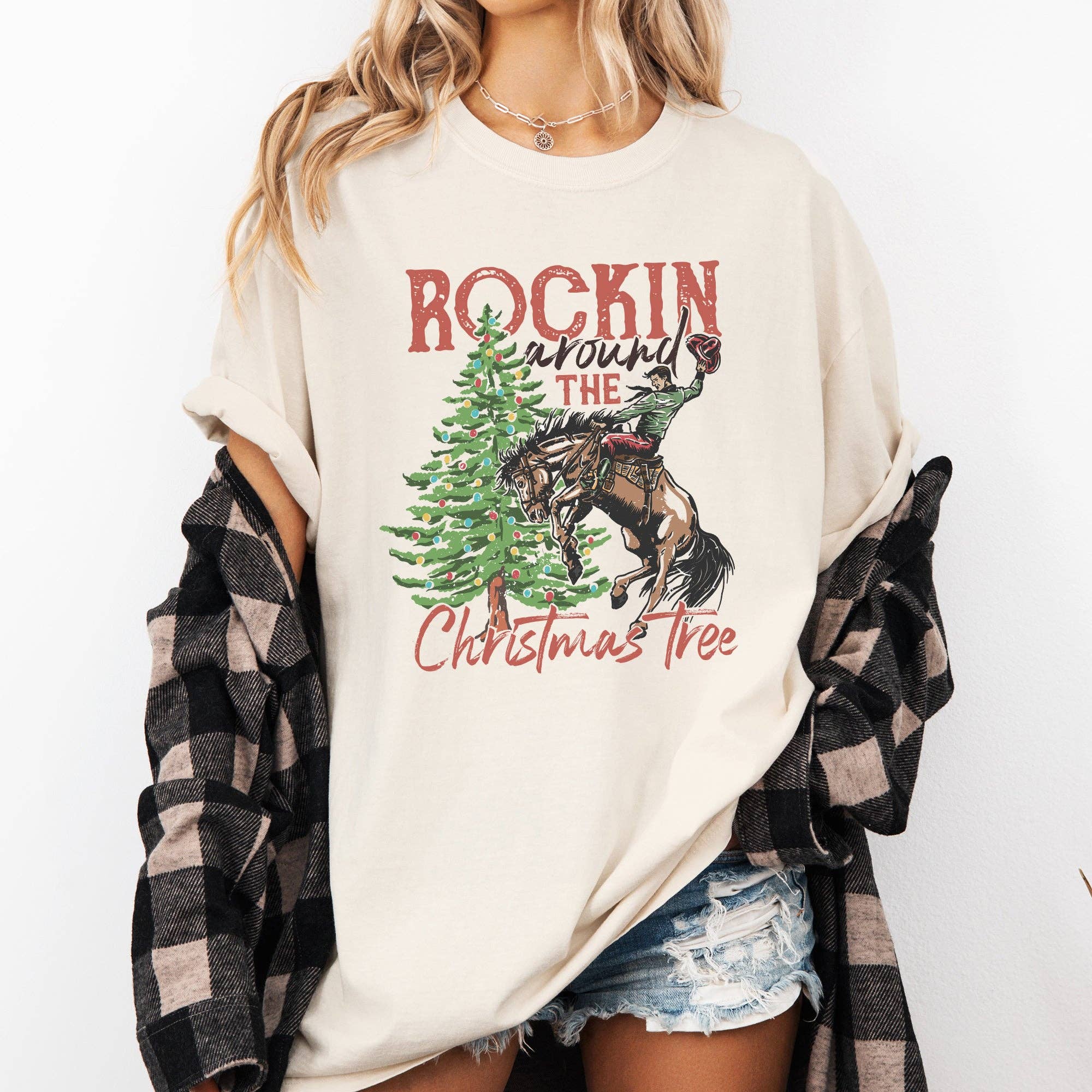Rockin Around the Christmas Tree, Cowboy, Western Tshirt Hoodie, Sweatshirt | PodTeesHub.com