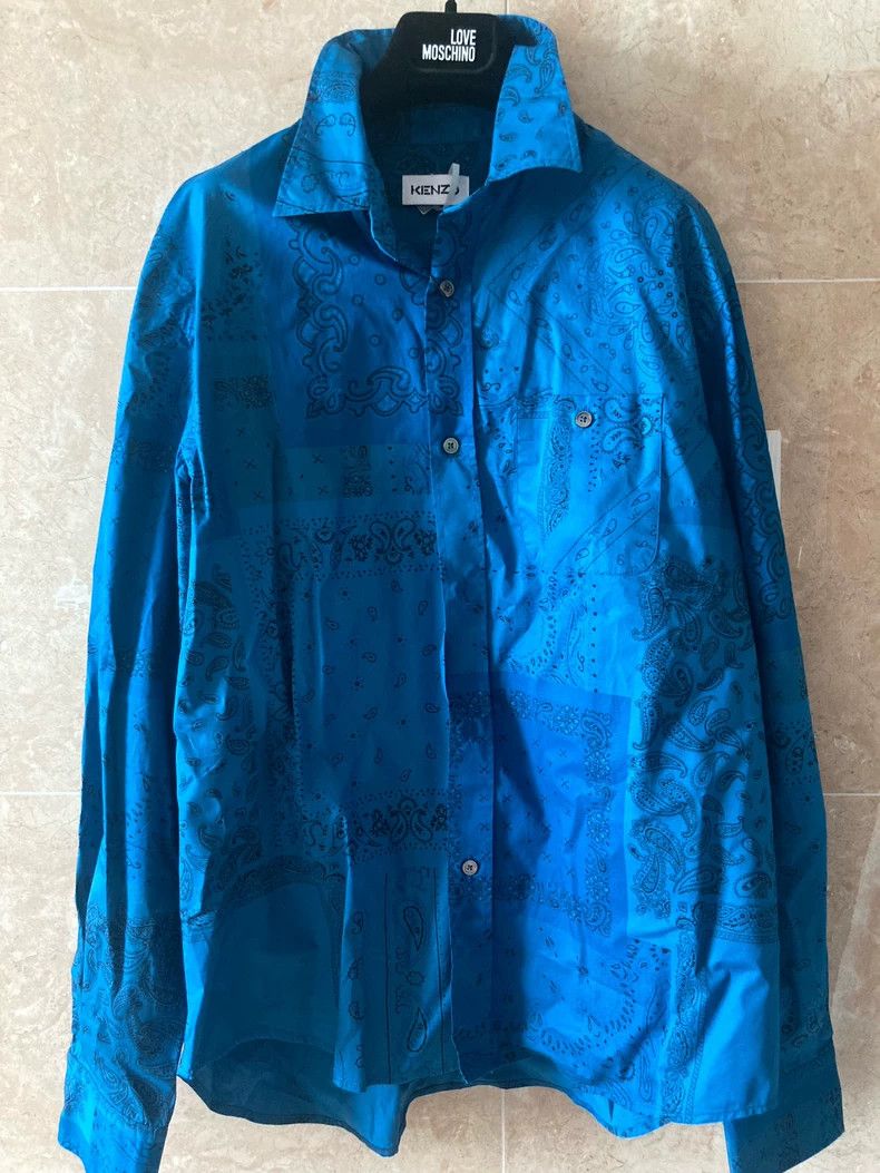 Kenzo Men S Blue Printed Shirt Dmc Hoodie, Sweatshirt | PodTeesHub.com