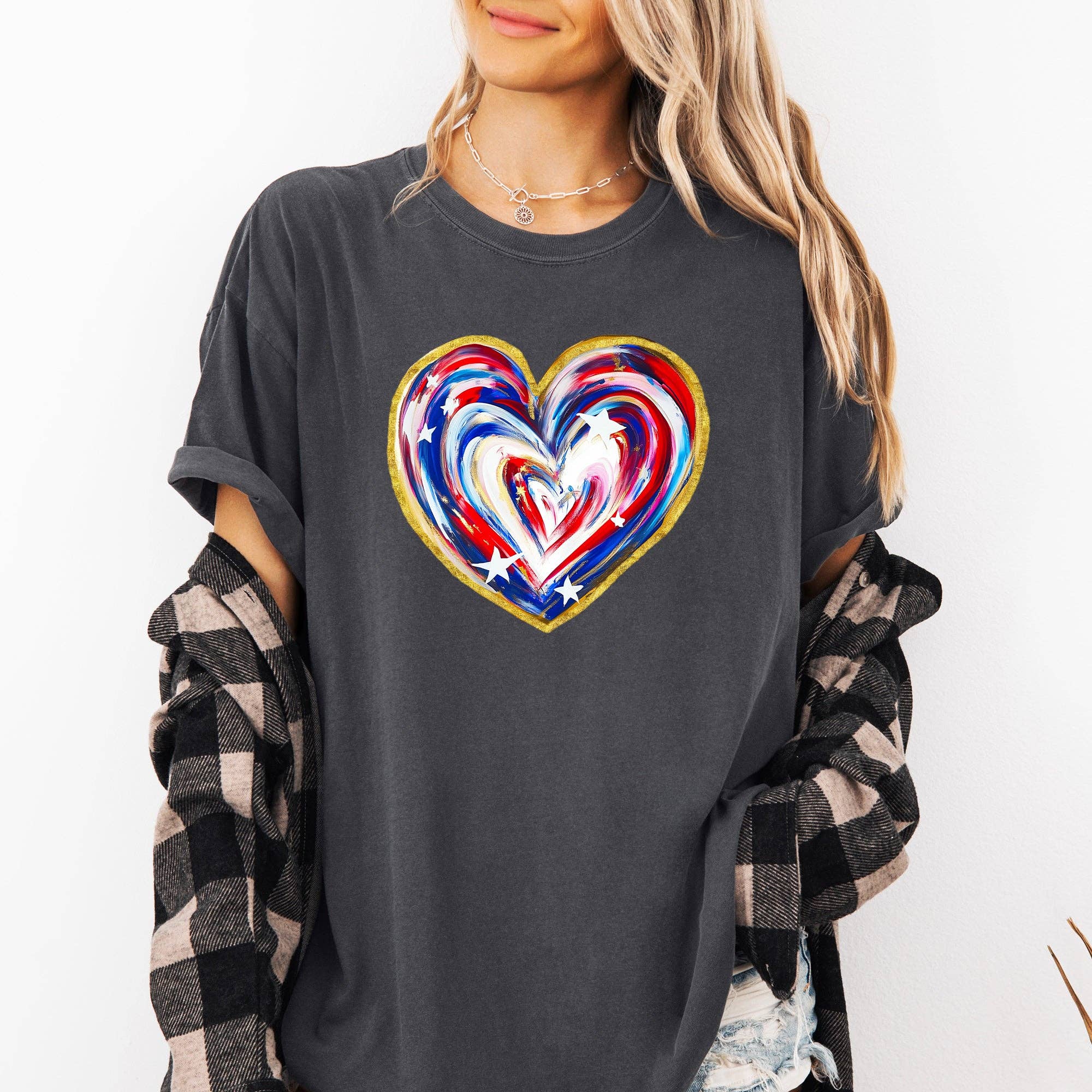 Painted Patriotic Heart America USA Stars 4th of July Tshirt Hoodie, Sweatshirt | PodTeesHub.com
