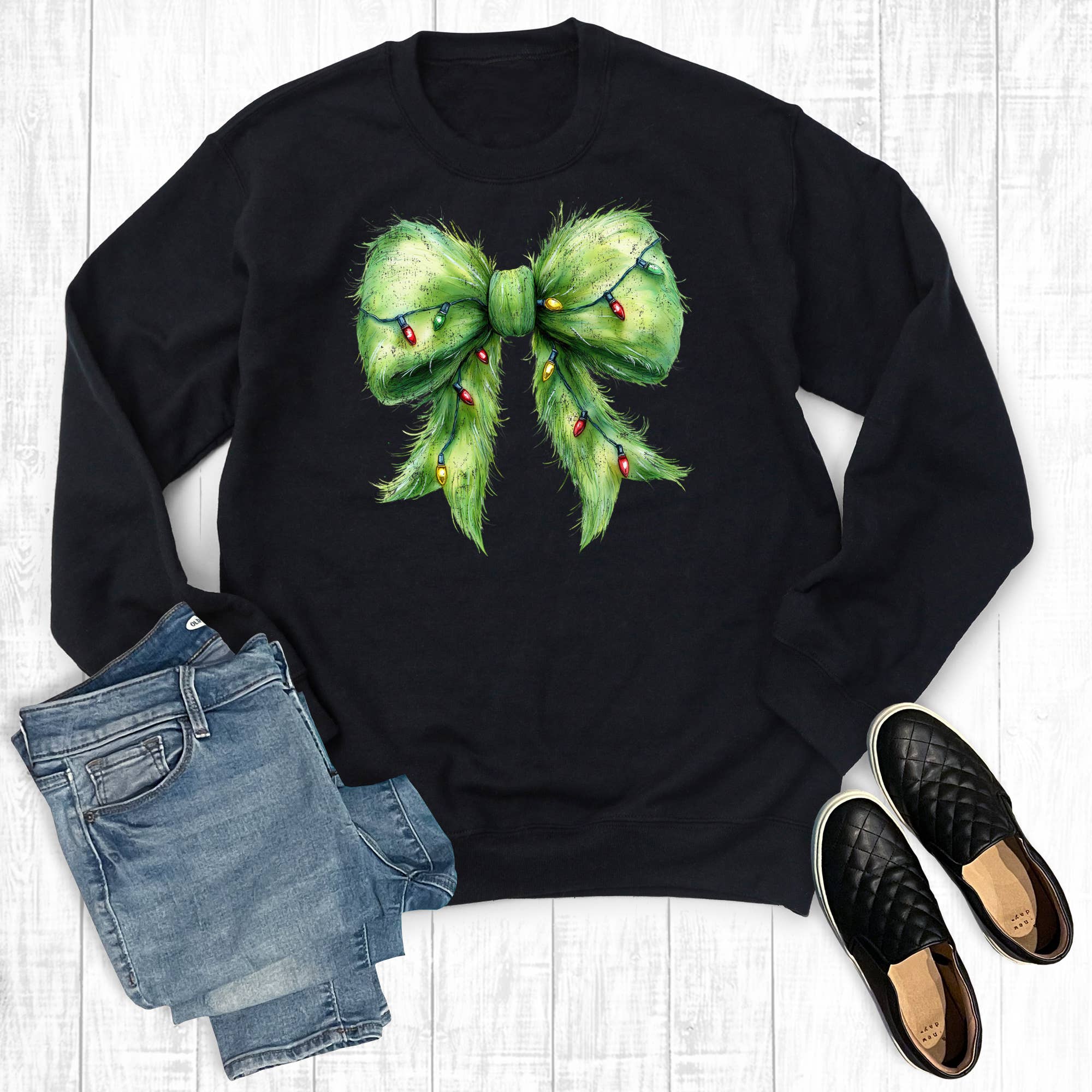 Merry Christmas Lights Coquette Bow Sweatshirt T-Shirts, Hoodie | PodTeesHub.com