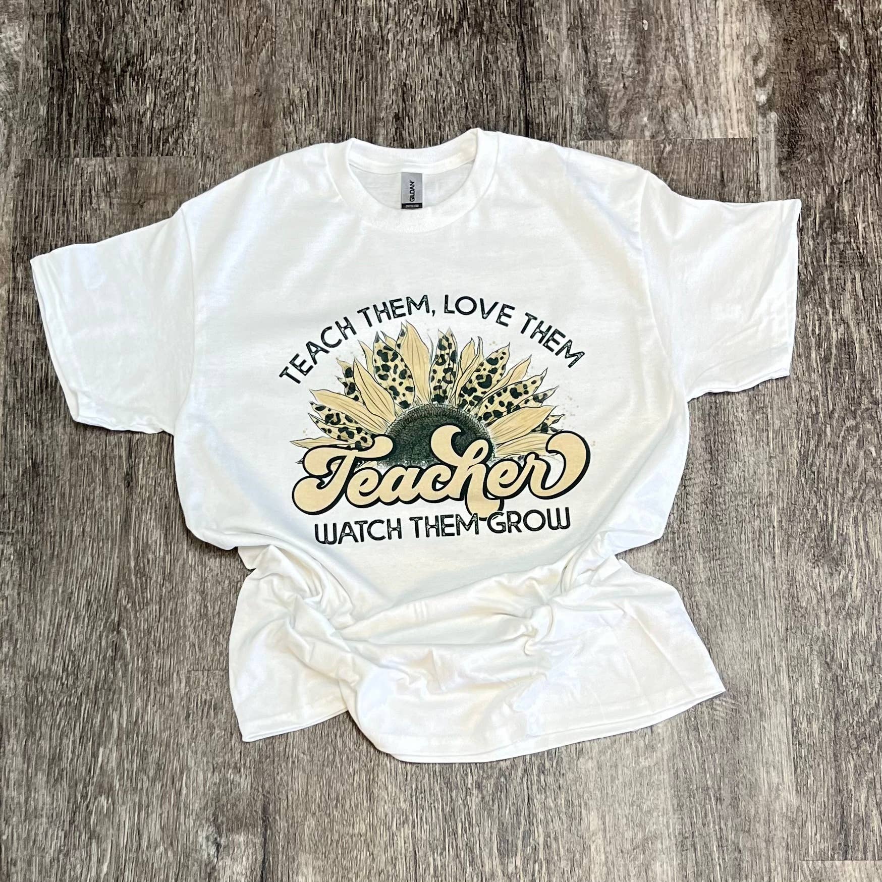 Teach Them Love Them Teacher Sunflower On White Tee Hoodie, Sweatshirt | PodTeesHub.com