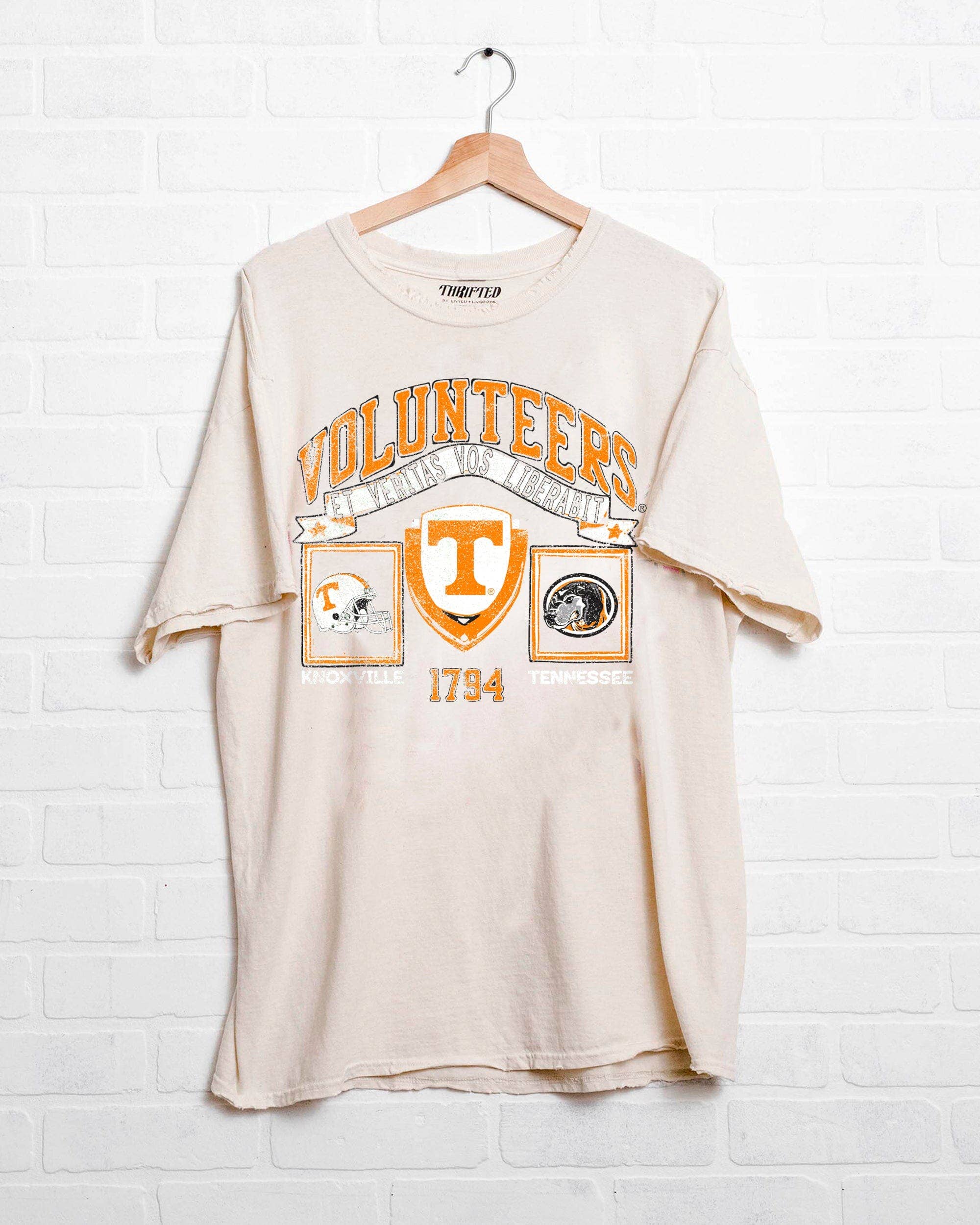 Tennessee Vols Prep Patch Off White Thrifted Tee Hoodie, Sweatshirt | PodTeesHub.com