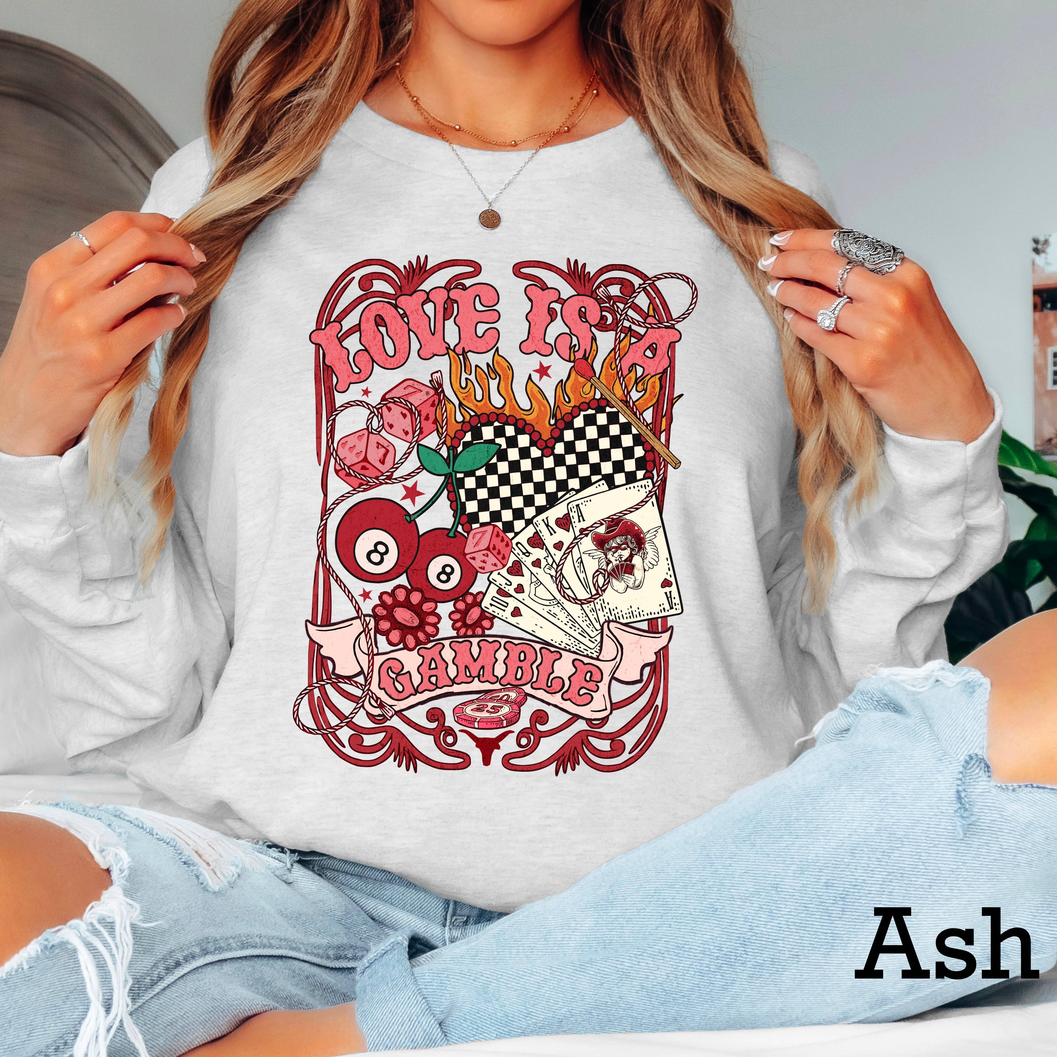 Love Is A Gamble Valentine’S Day Long Sleeve Shirt | Gildan Hoodie, Sweatshirt | PodTeesHub.com