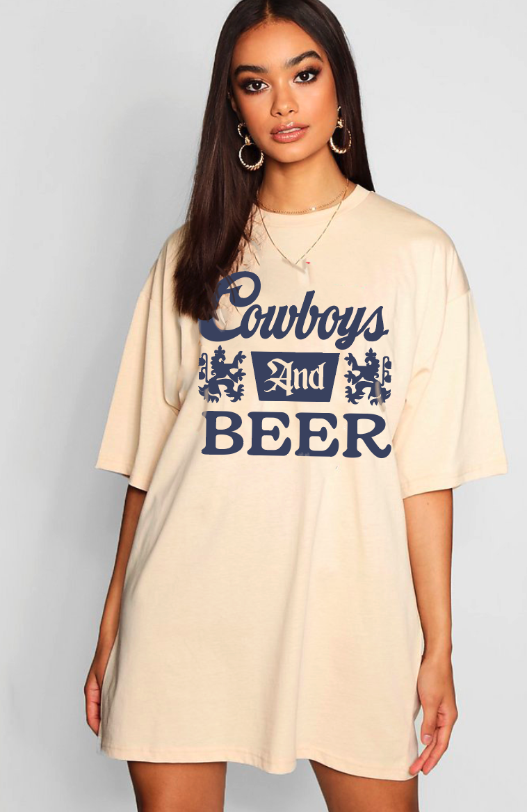 Cowboys and Beer Logo Oversized T Shirt Hoodie, Sweatshirt | PodTeesHub.com