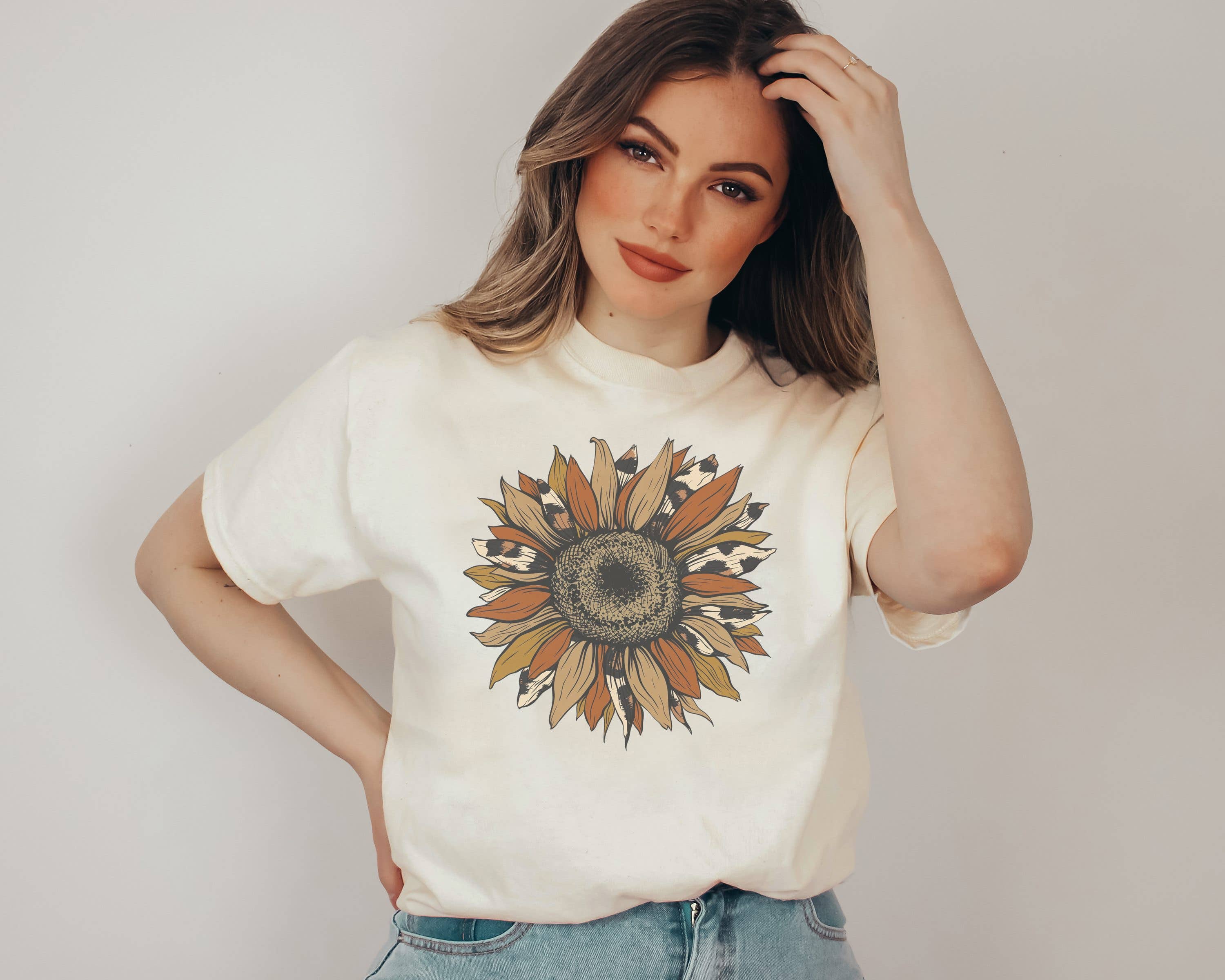 Orange Leopard Sunflower Tee | Fall Holiday Graphic Tees Hoodie, Sweatshirt | PodTeesHub.com