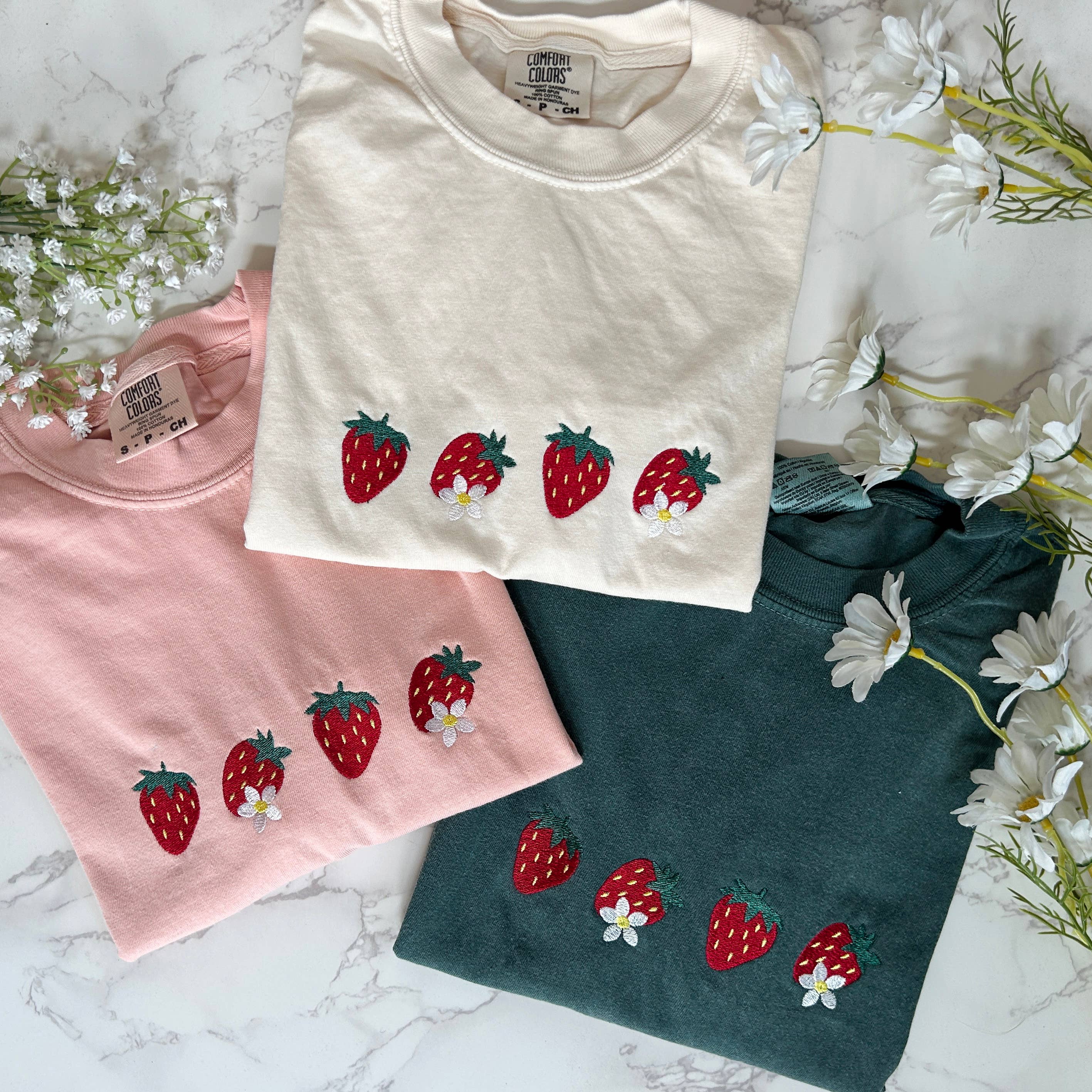Embroidered Strawberry Tshirt, Spring Floral Strawberry Hoodie, Sweatshirt | PodTeesHub.com