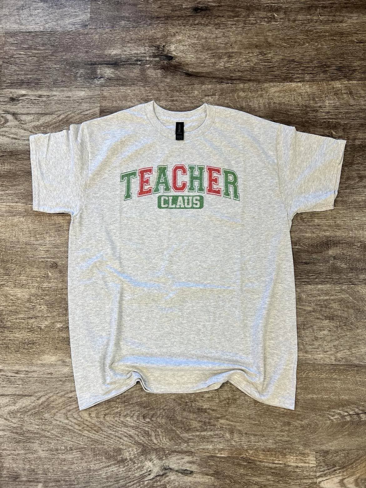 Teacher Claus Christmas Red and Green On Ash Gray Tee Hoodie, Sweatshirt | PodTeesHub.com