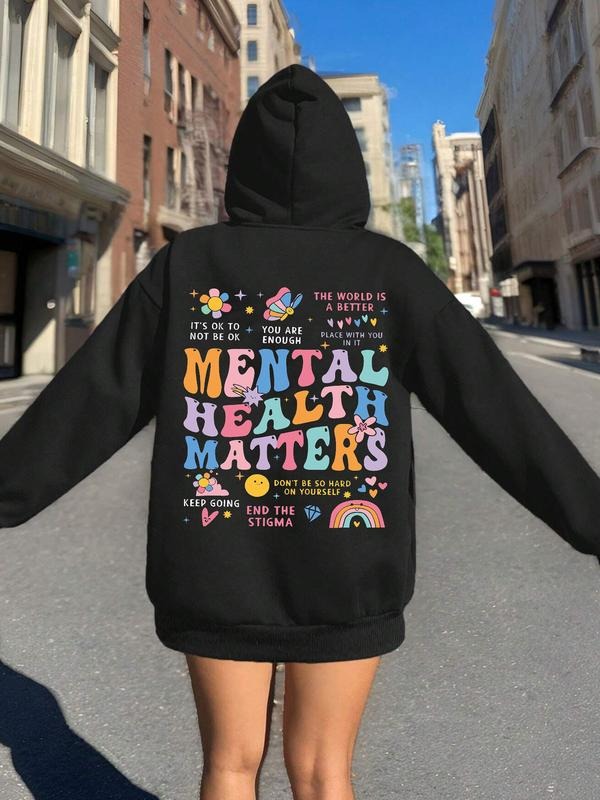 1 Positive Message Women's Hooded Sweatshirt, "Mental Health Matters" Back Print with Floral Design, Comfortable Fit for...