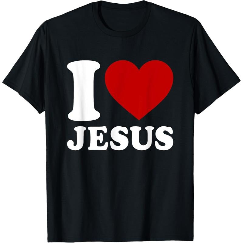 [100% Cotton] [100% Cotton] Bold I Love Jesus T-Shirt With Red Heart Design For Faithful Souls . T-Shirt For Men And...