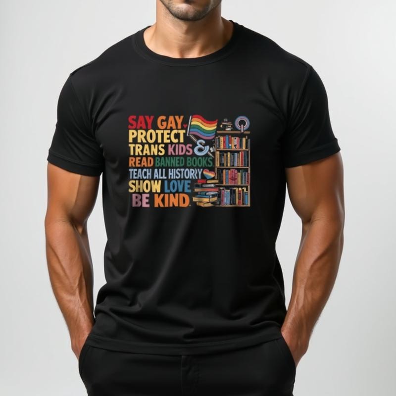 [100% Cotton] [100% Cotton] Bold Say Gay Protect Trans Kids T-Shirt With Rainbow Pride Design. T-Shirt For Men And Women...