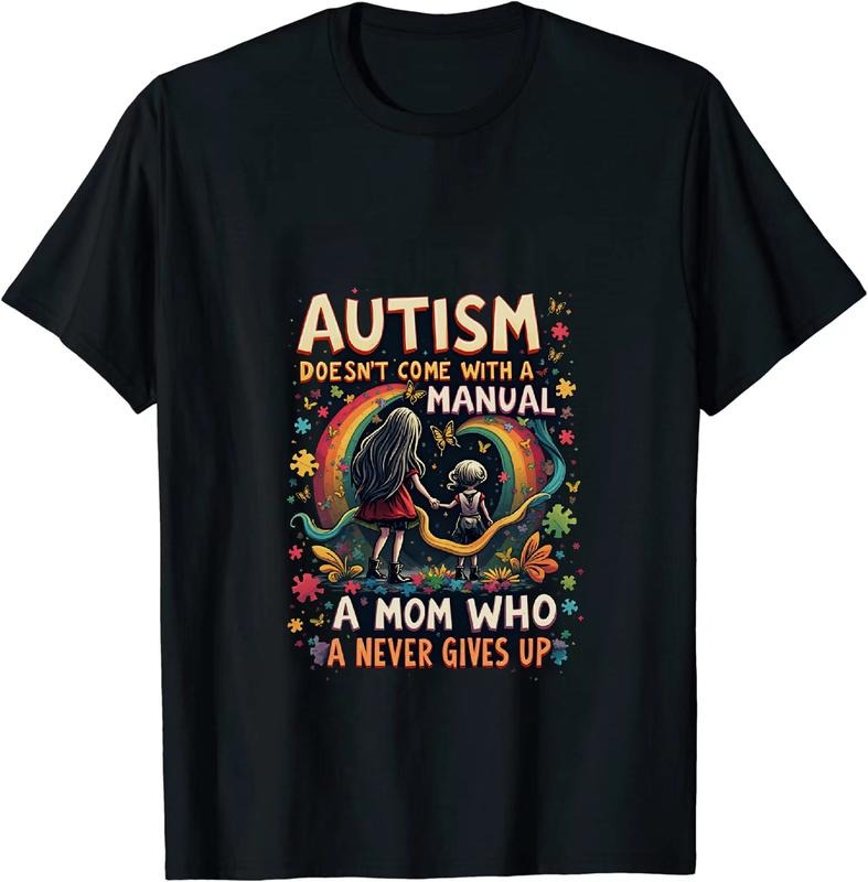 [100% Cotton] Autism Awareness Support Never Give Up Mom And Child Rainbow Heart T-Shirt Hoodie, Sweatshirt | PodTeesHub.com