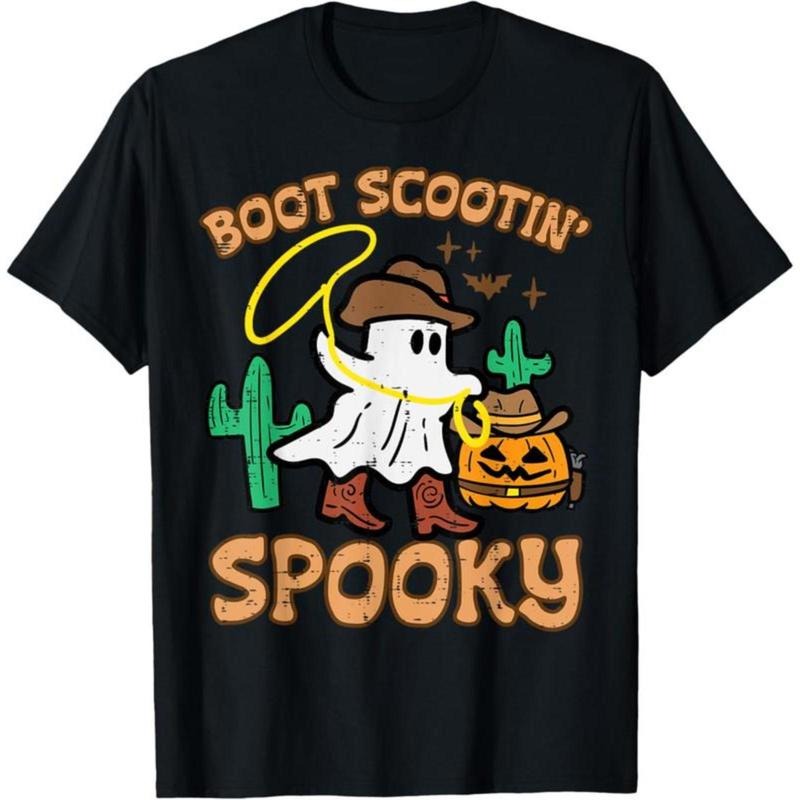 [100% Cotton] Boot Scootin' Spooky Ghost Cowboy Funny Halloween Men Women T-Shirt Unisex Short Sleeved T-Shirt T-Shirt...