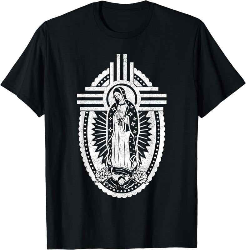 [100% Cotton] Classic Black T-Shirt Featuring Sacred Virgin Mary Artwork Hoodie, Sweatshirt | PodTeesHub.com