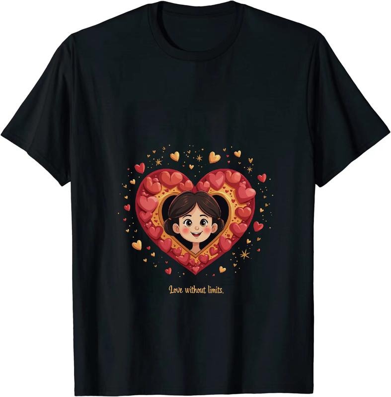[100% Cotton] Cute Girl With Heart Love Without Limits Graphic T-Shirt Hoodie, Sweatshirt | PodTeesHub.com