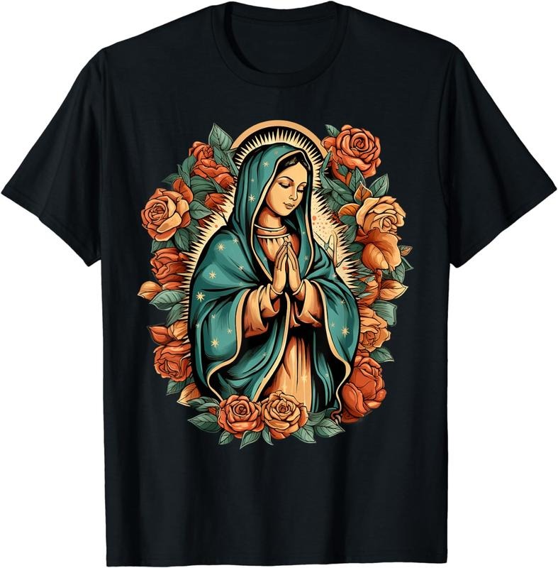 [100% Cotton] Elegant Virgin Mary With Orange Roses Prayer T-Shirt Design For Women Hoodie, Sweatshirt | PodTeesHub.com