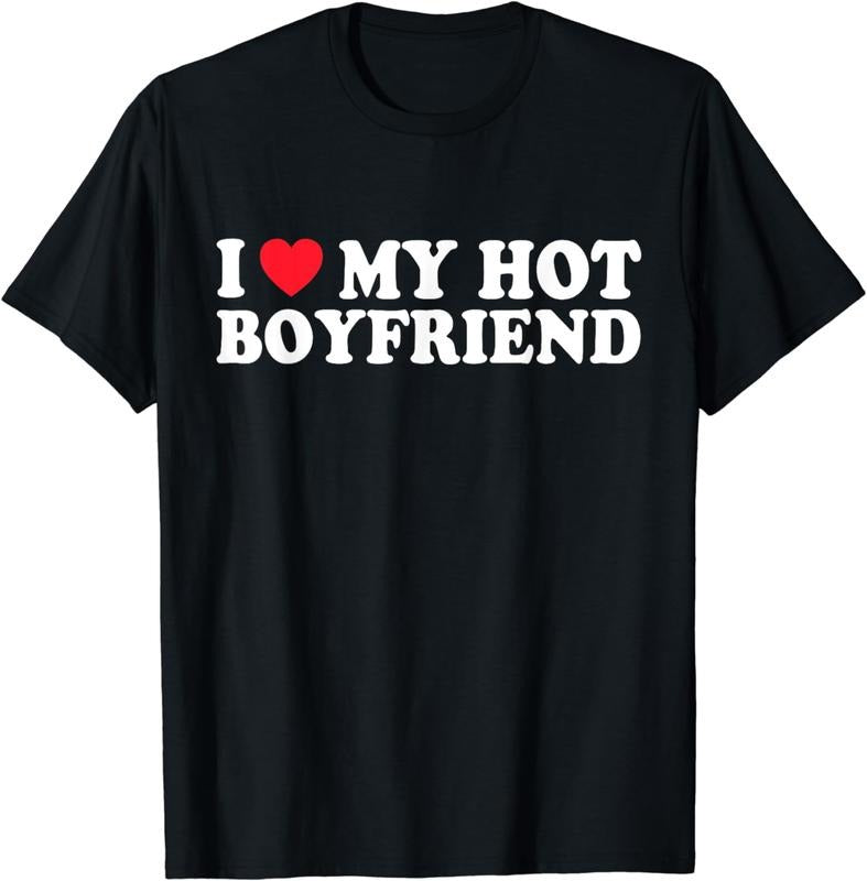 [100% Cotton] I Love My Hot Boyfriend Cute Couple Gift Trendy T-Shirt For Her Hoodie, Sweatshirt | PodTeesHub.com
